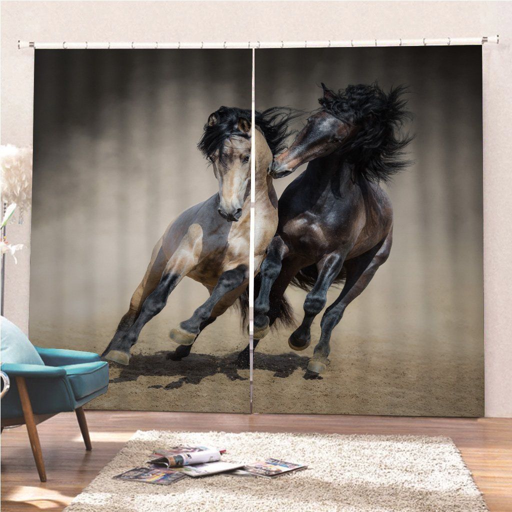 Red-gray Spanish Stallion With Dun Spanish Stallion Horses Printed Window Curtain Home Decor