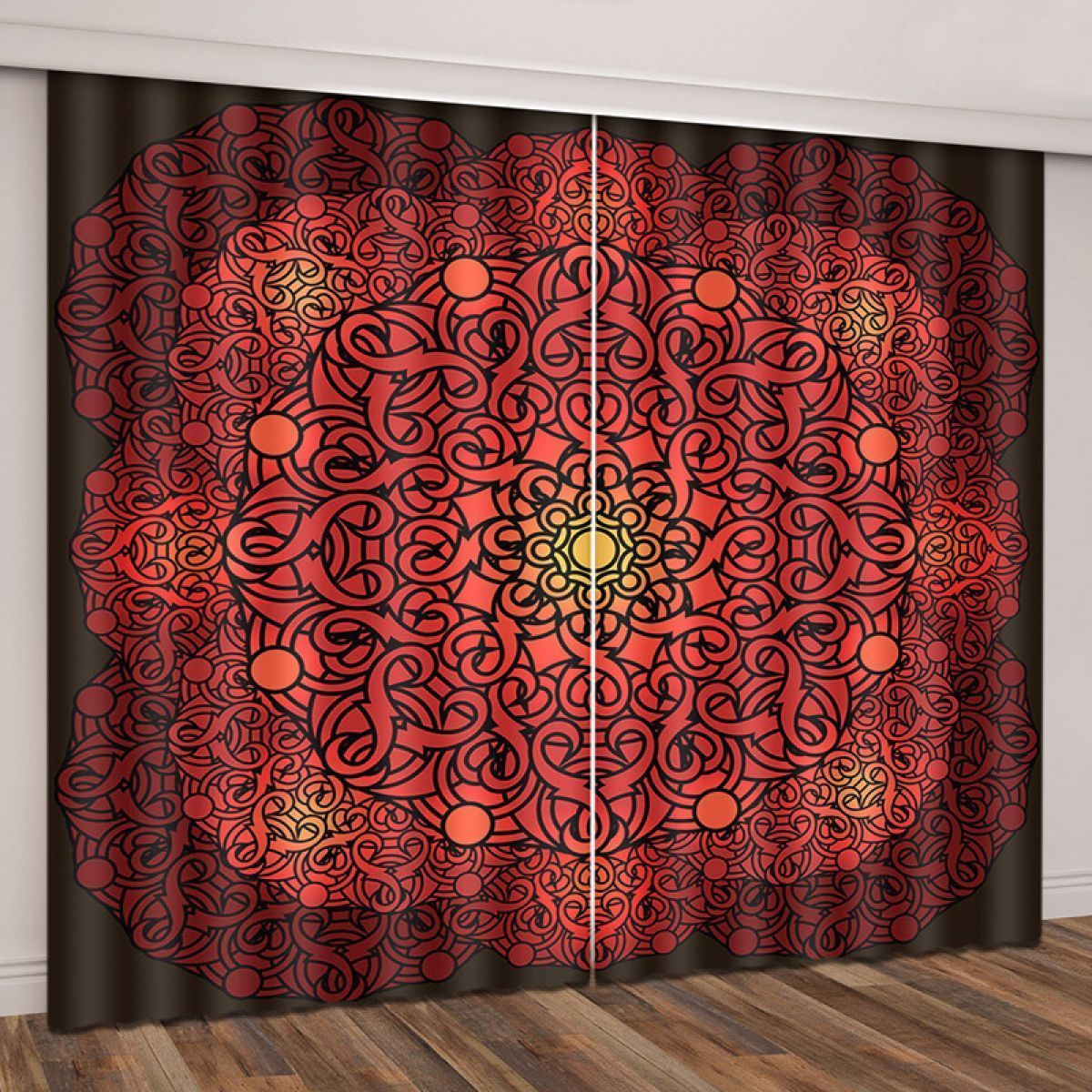 Red Bohemian Geometric Pattern Printed Window Curtain Home Decor