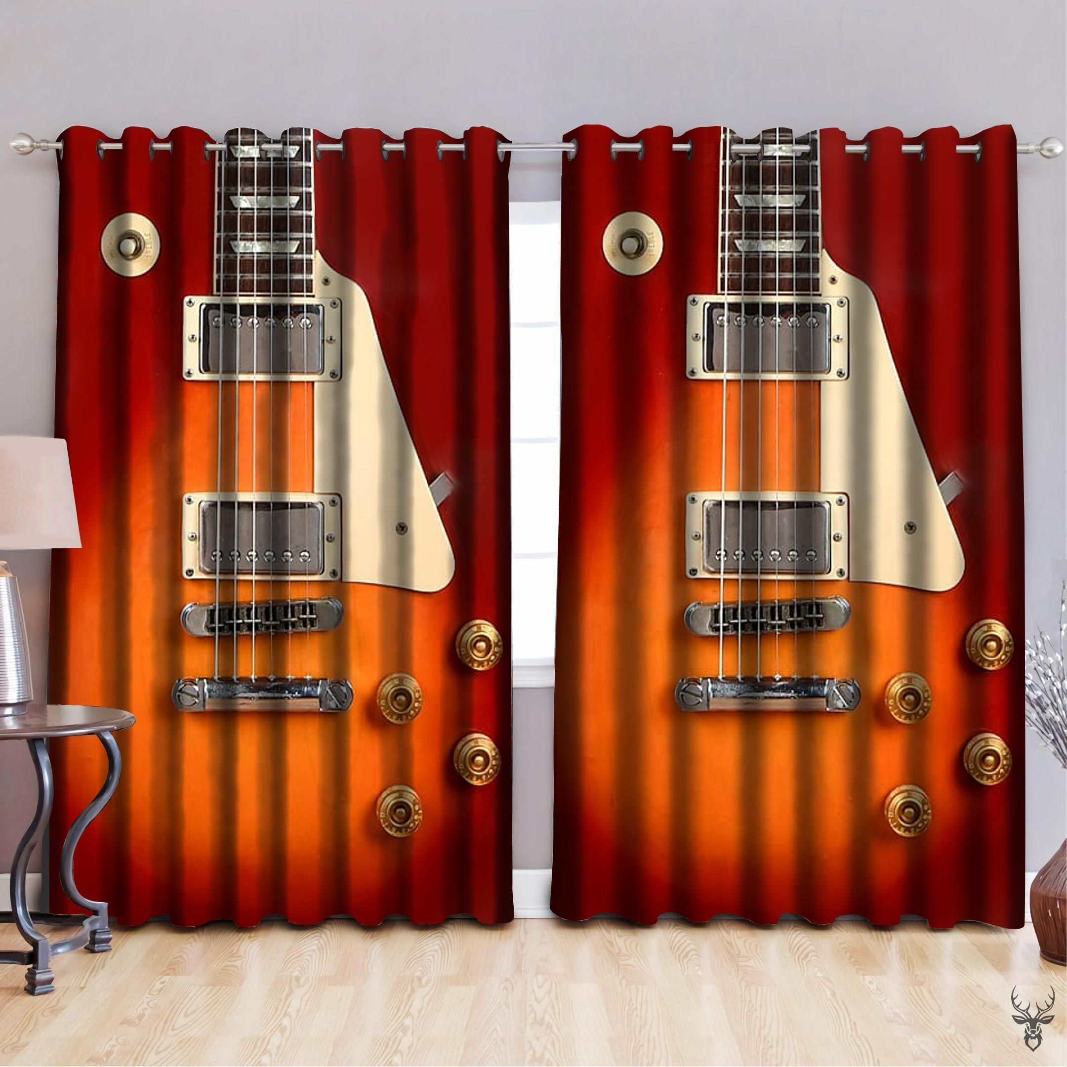 Red Guitar Electric Printed Window Curtain Home Decor