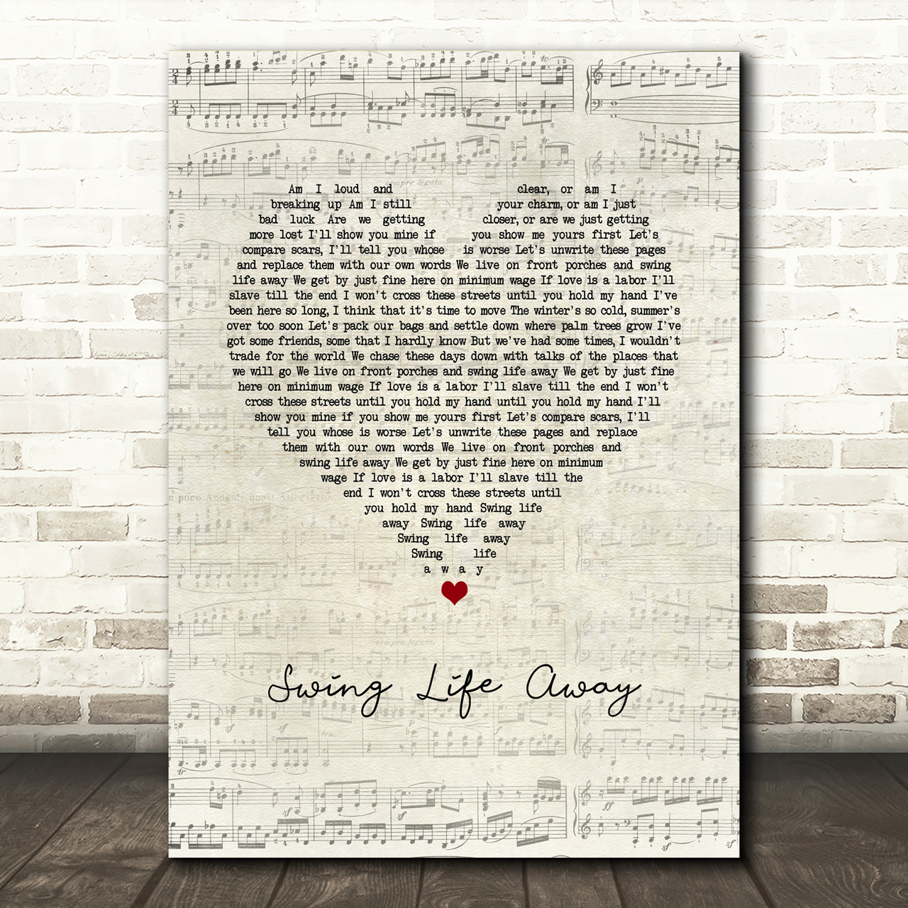 Rise Against Swing Life Away Script Heart Song Lyric Wall Art Print