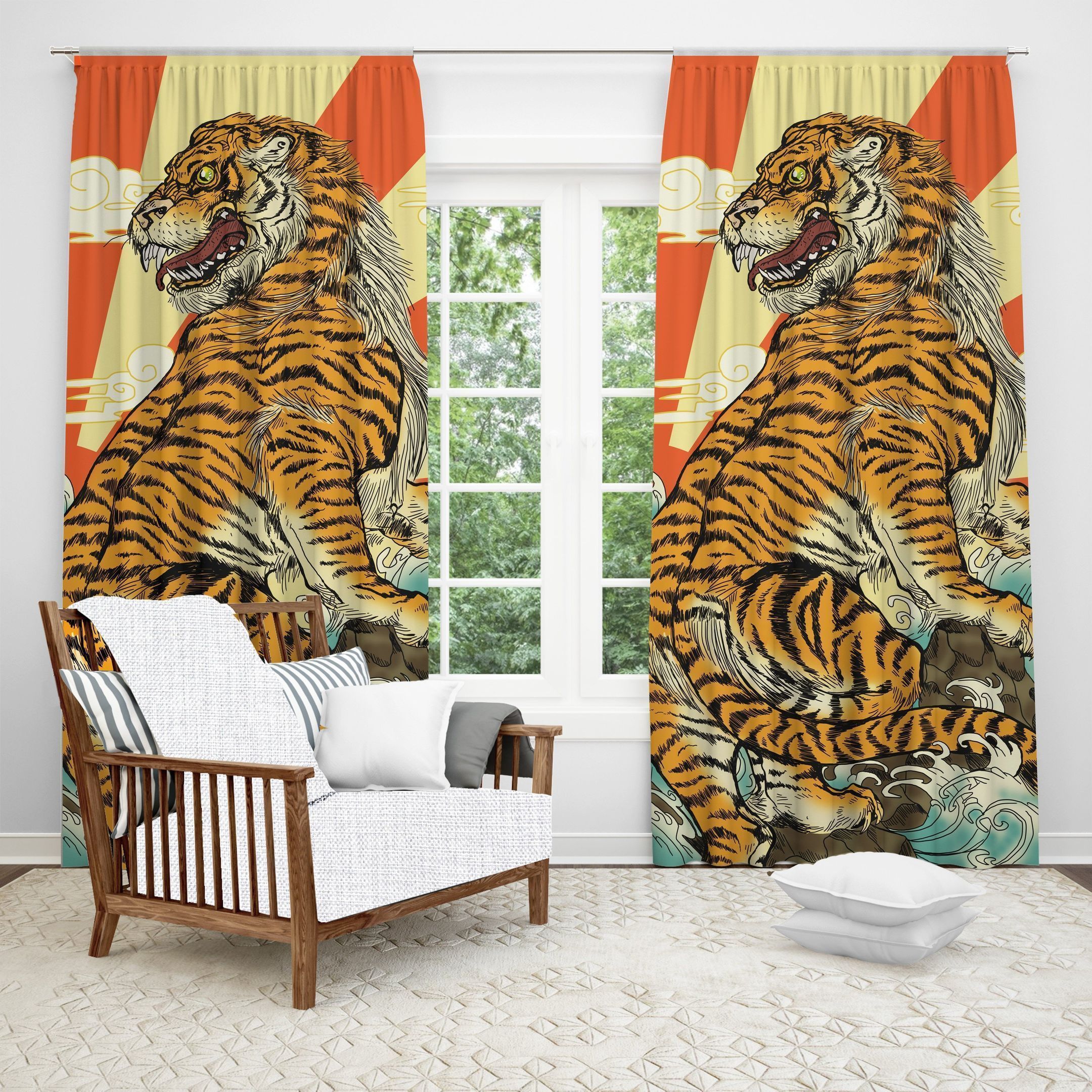 Rising Tiger Printed Window Curtain Home Decor