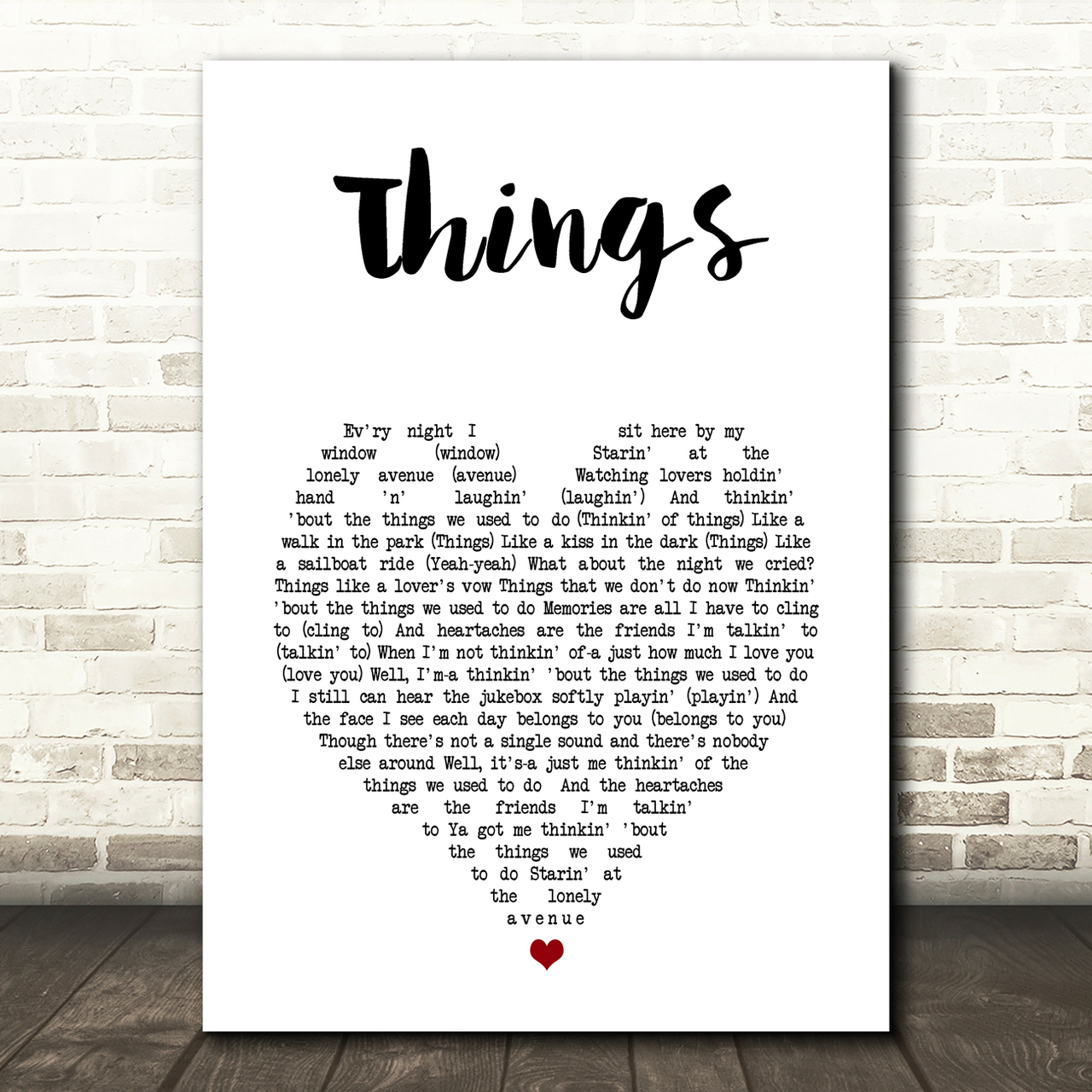 Robbie Williams Things White Heart Song Lyric Art Music  Print