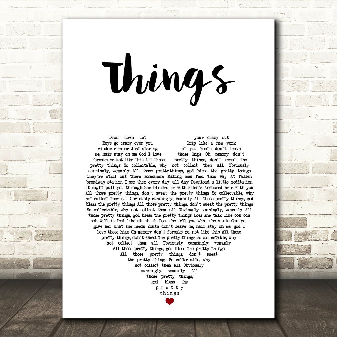 Robbie Williams Things White Heart Song Lyric Art Print