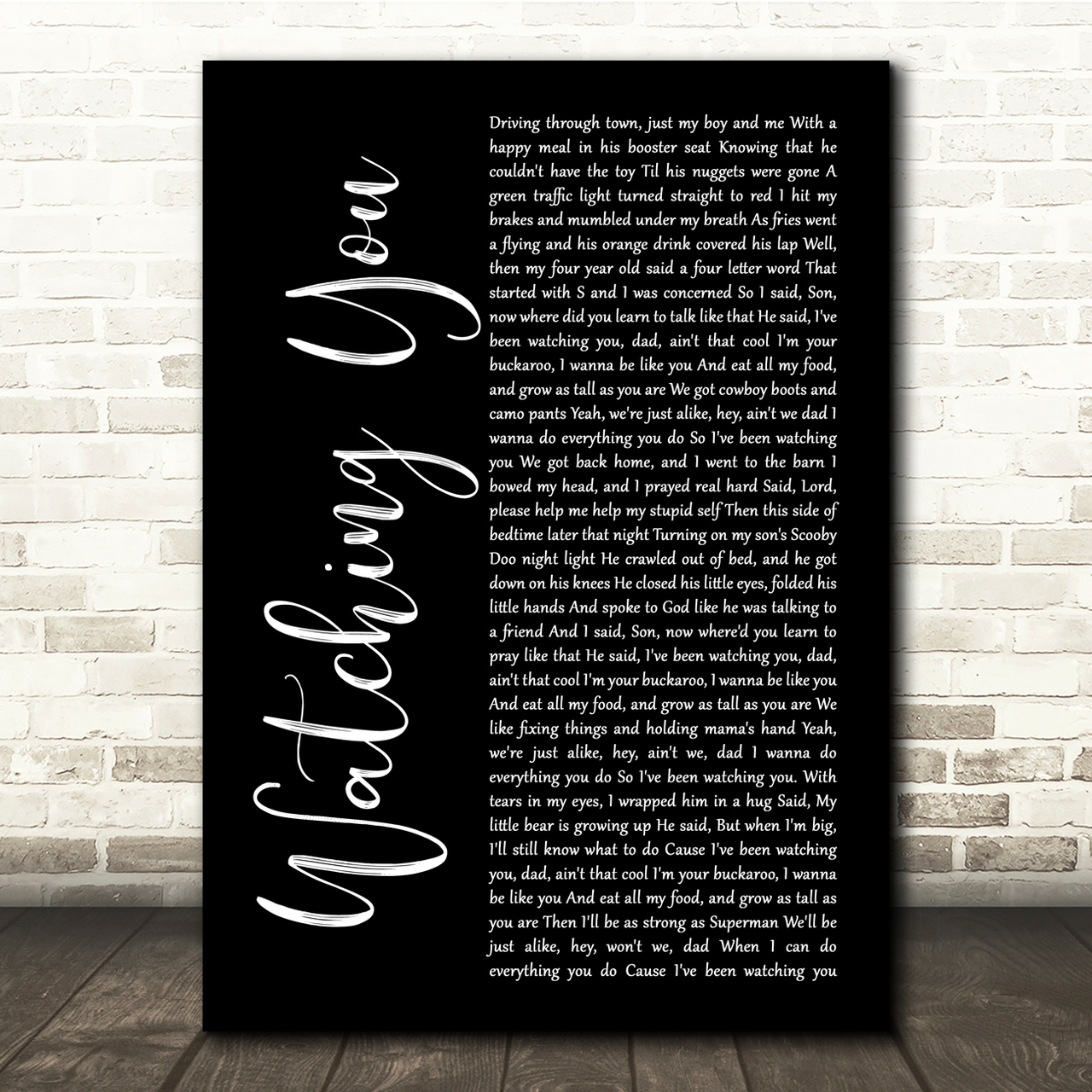 Rodney Atkins Watching You Black Script Song Lyric Quote Music Poster Print