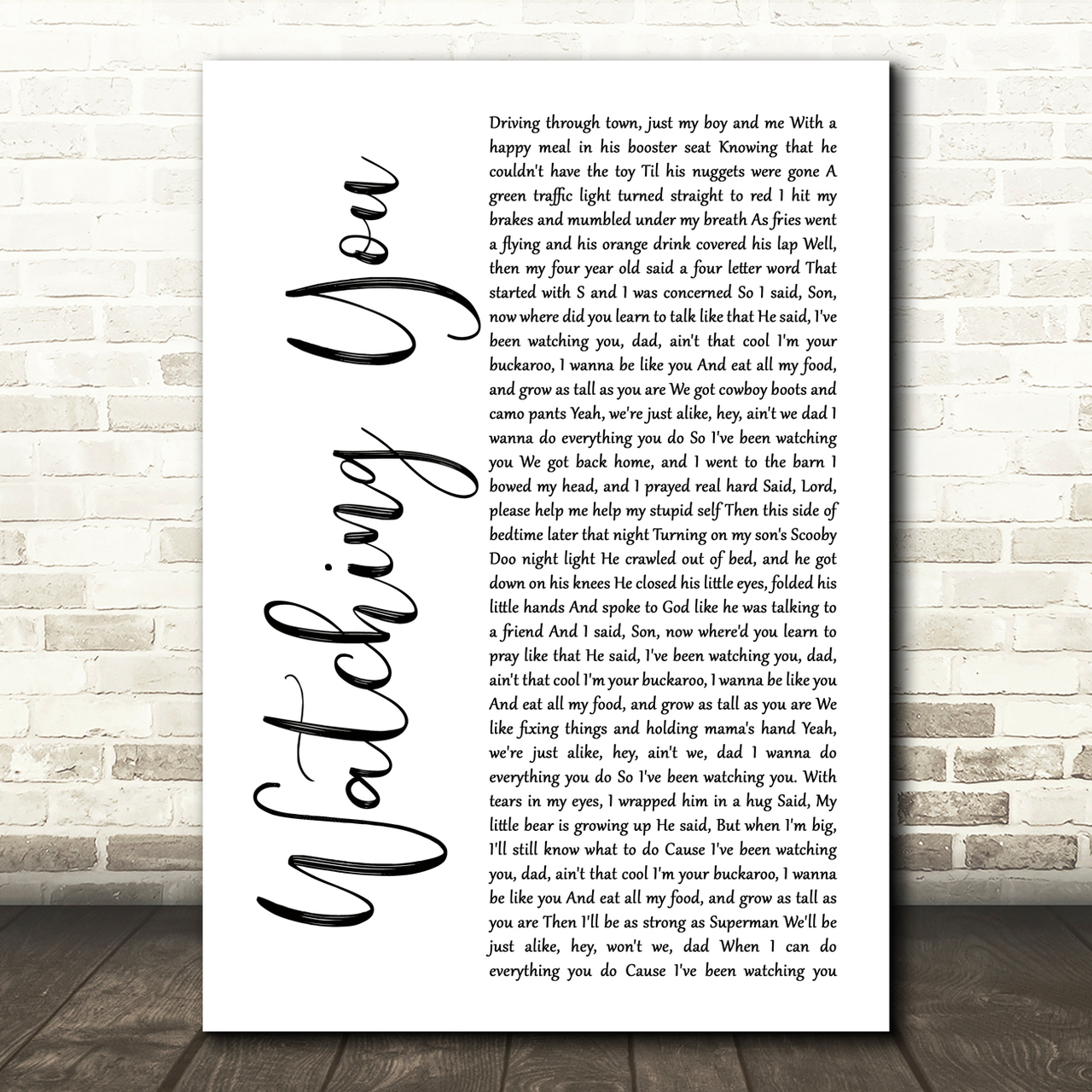 Rodney Atkins Watching You White Script Song Lyric Quote Music Poster Print