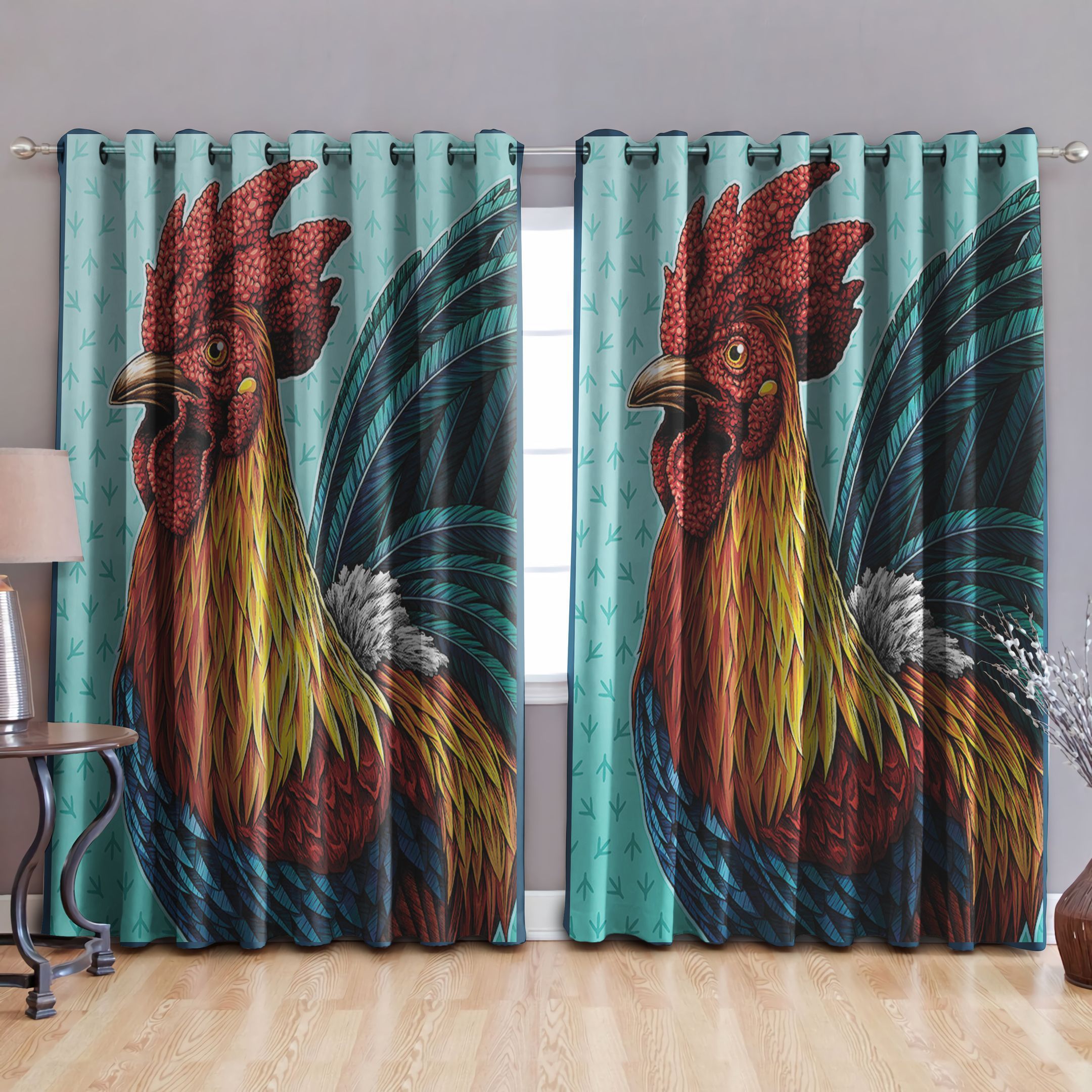 Rooster Printed Window Curtains Home Decor