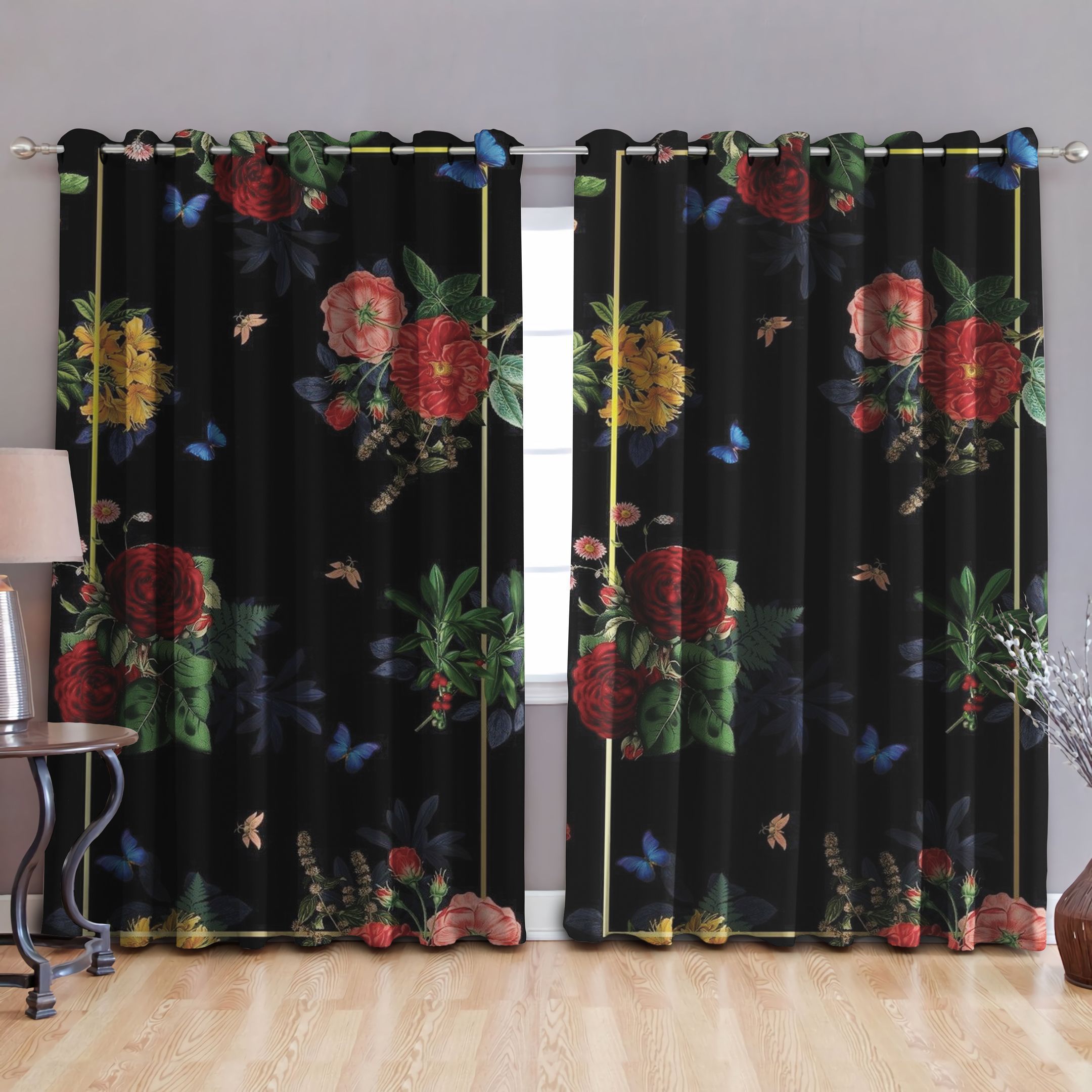 Rose Butterfly Printed Window Curtain Home Decor