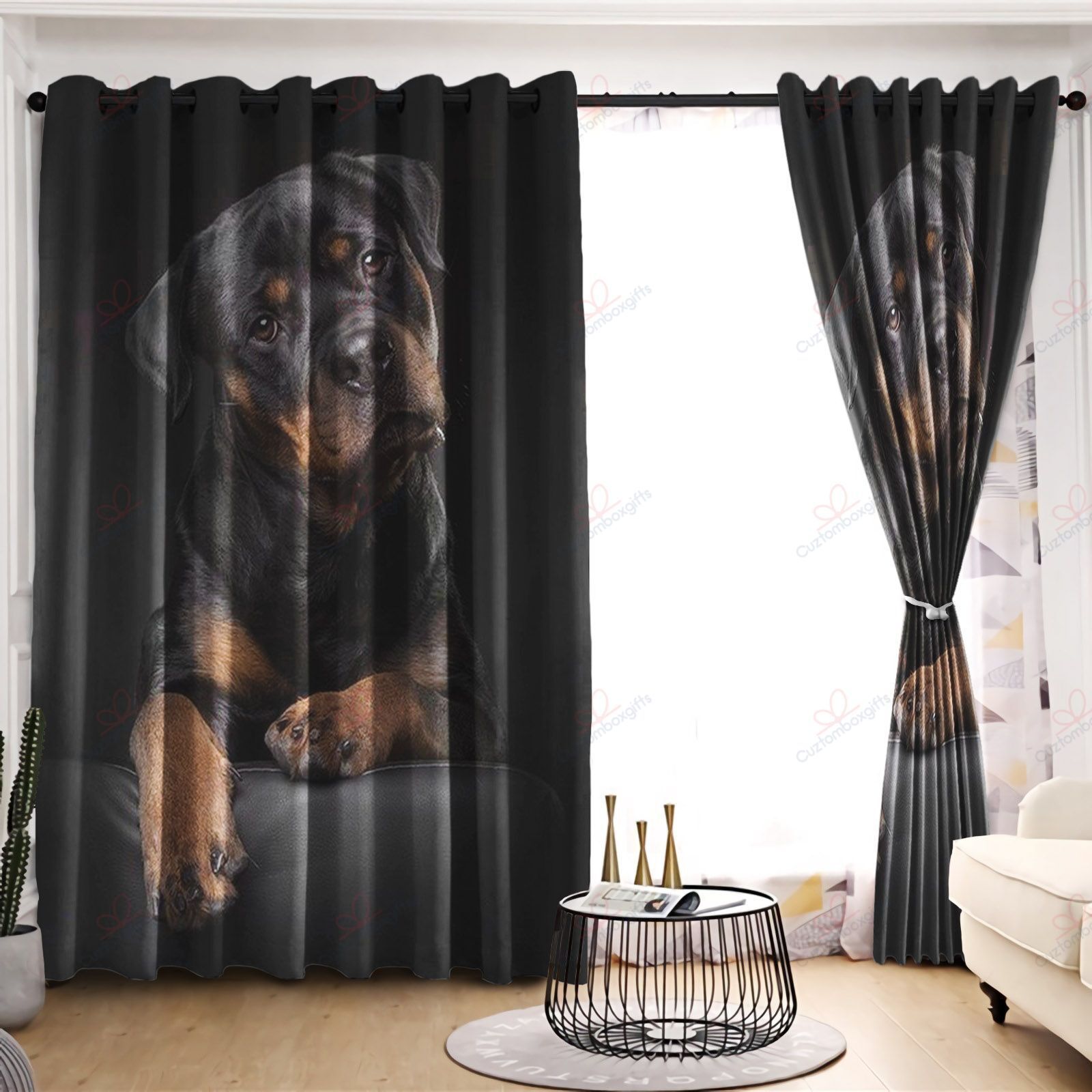 Rottweiler Dog Black Window Curtain Home Decor