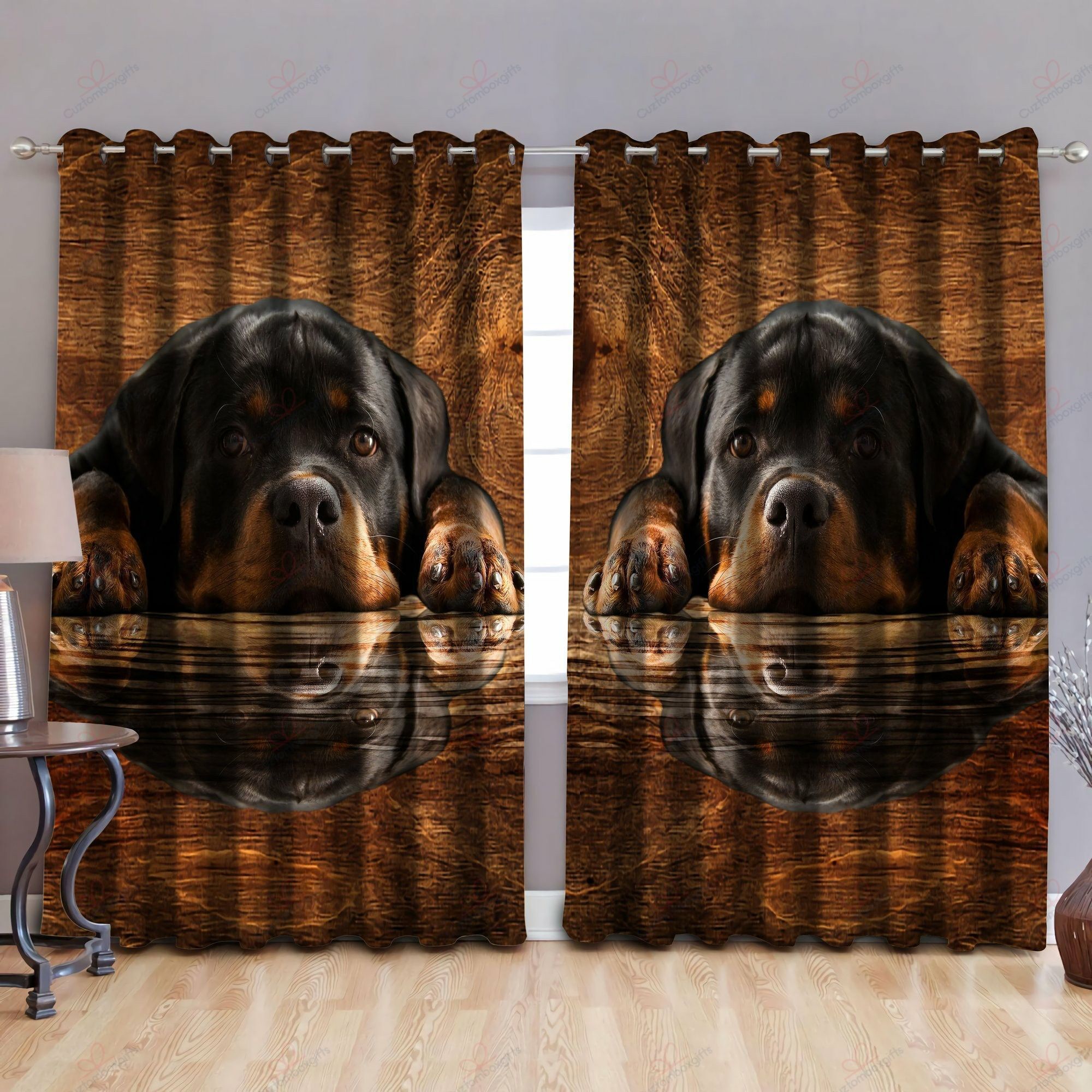Rottweiler Waiting For You Printed Window Curtain Home Decor