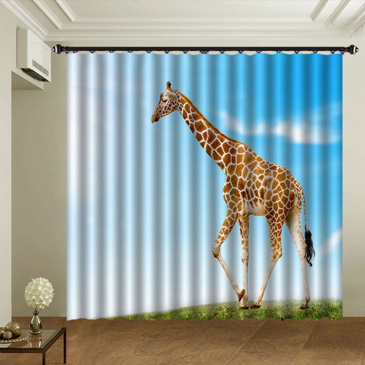 Running Giraffe Blue Sky Printed Window Curtain Home Decor