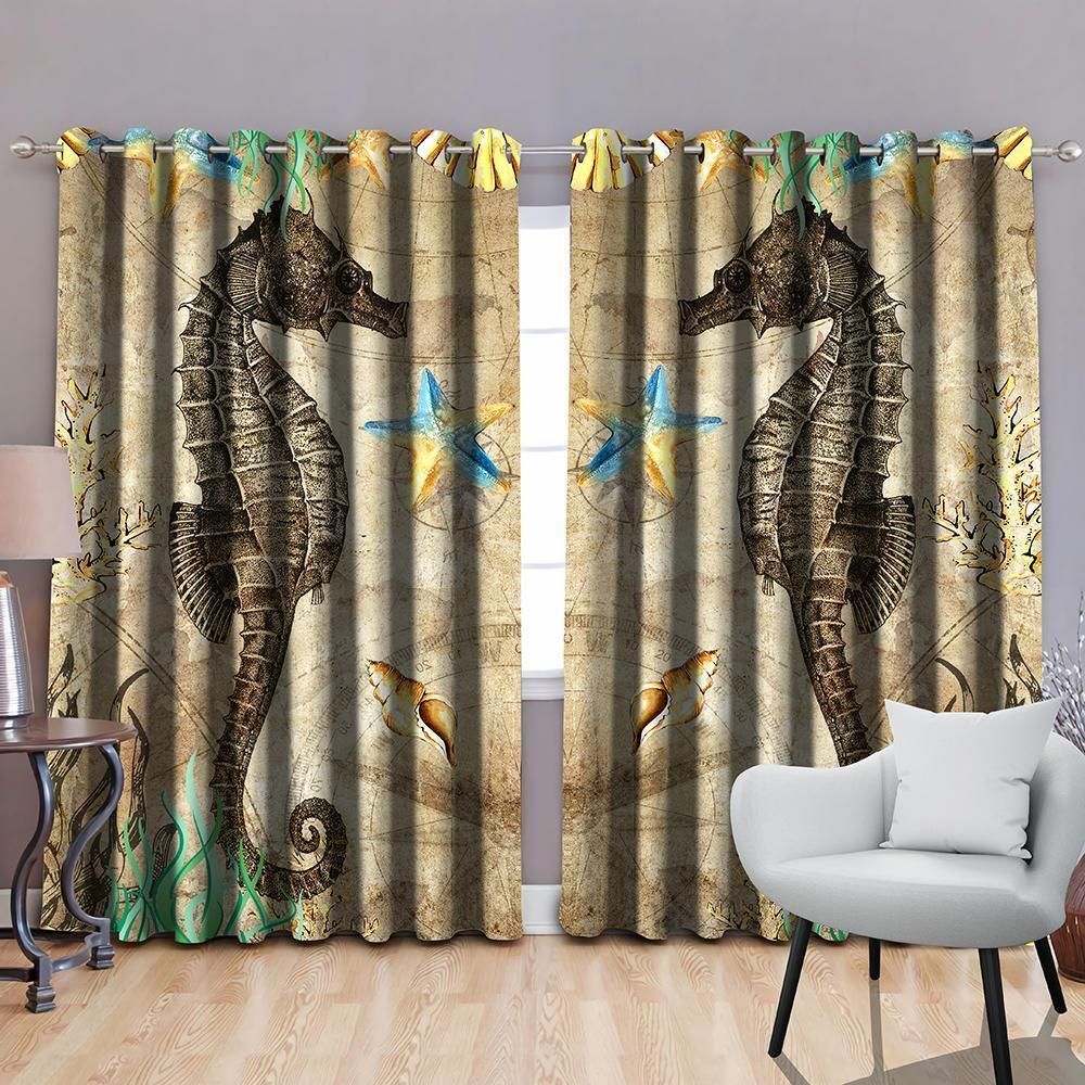 Rustic Seahorse And Starfish Printed Window Curtain