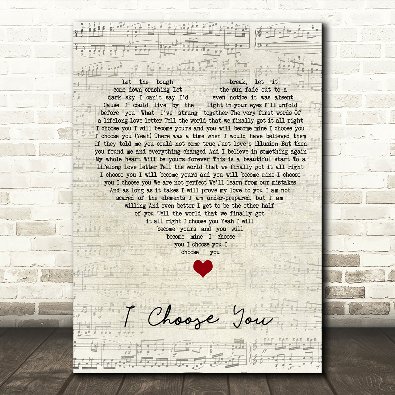 Sara Bareilles I Choose You Script Heart Song Lyric Quote Music Poster Print