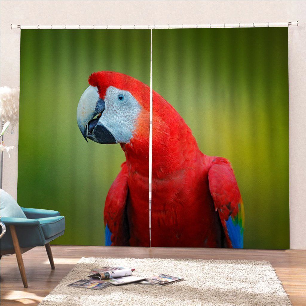 Scarlet Macaw Big Red Parrot Printed Window Curtain