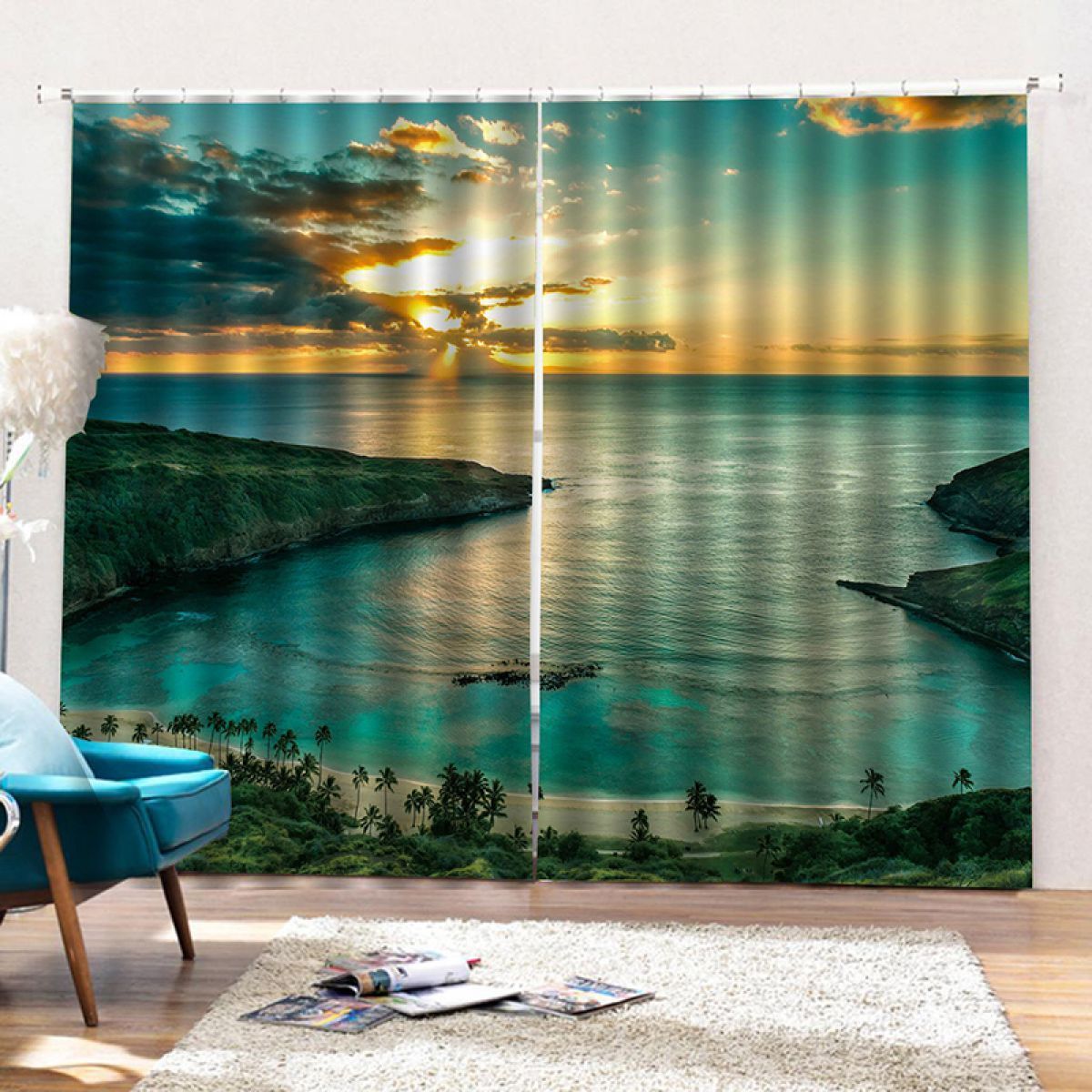 Sea At Dusk Printed Window Curtain Home Decor