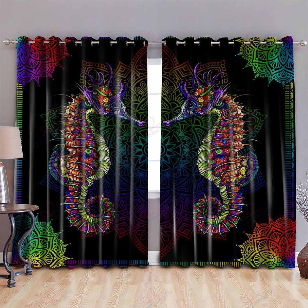 Seahorses Rainbow Mandala Printed Window Curtain Home Decor
