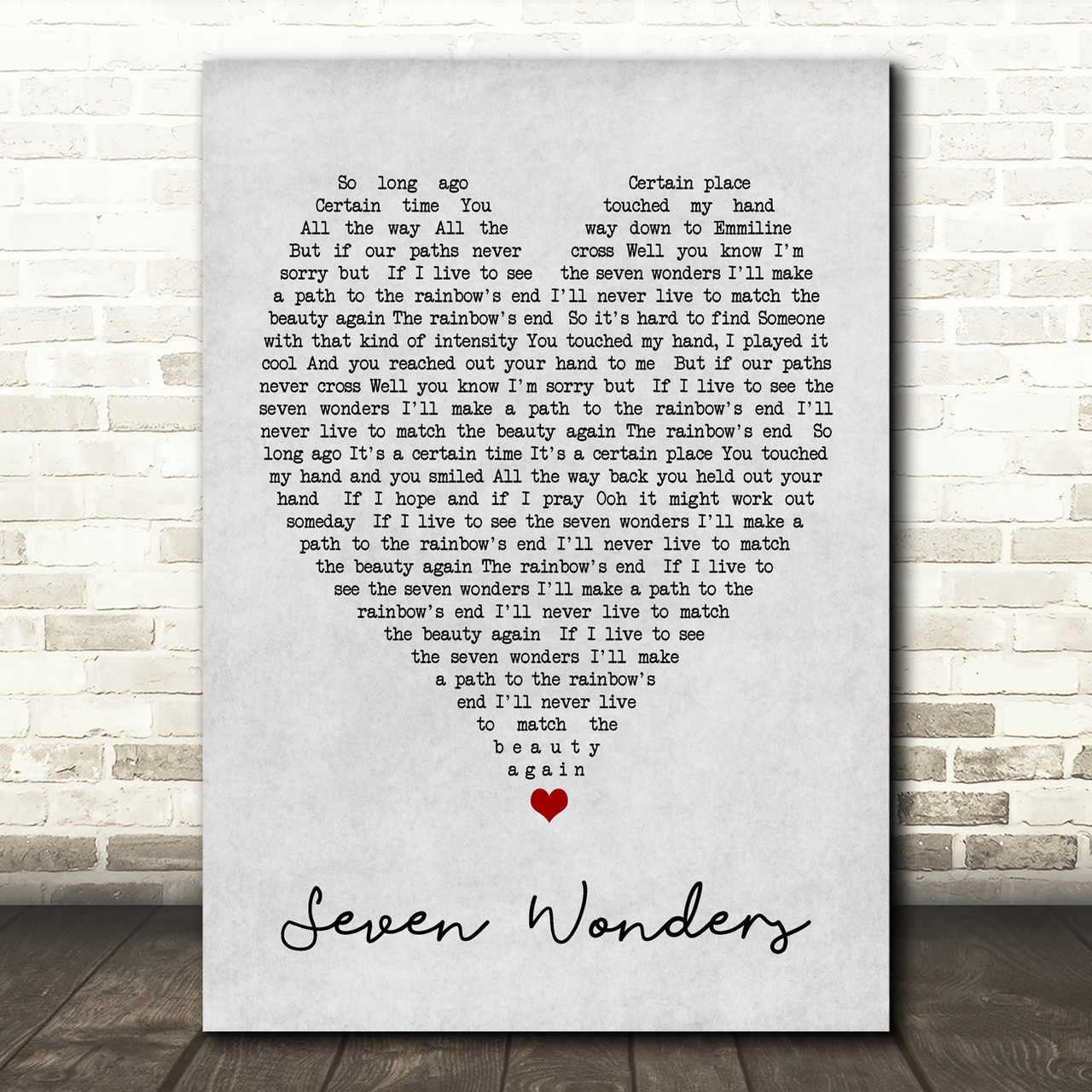 Seven Wonders Fleetwood Mac Grey Heart Song Lyric Quote Print
