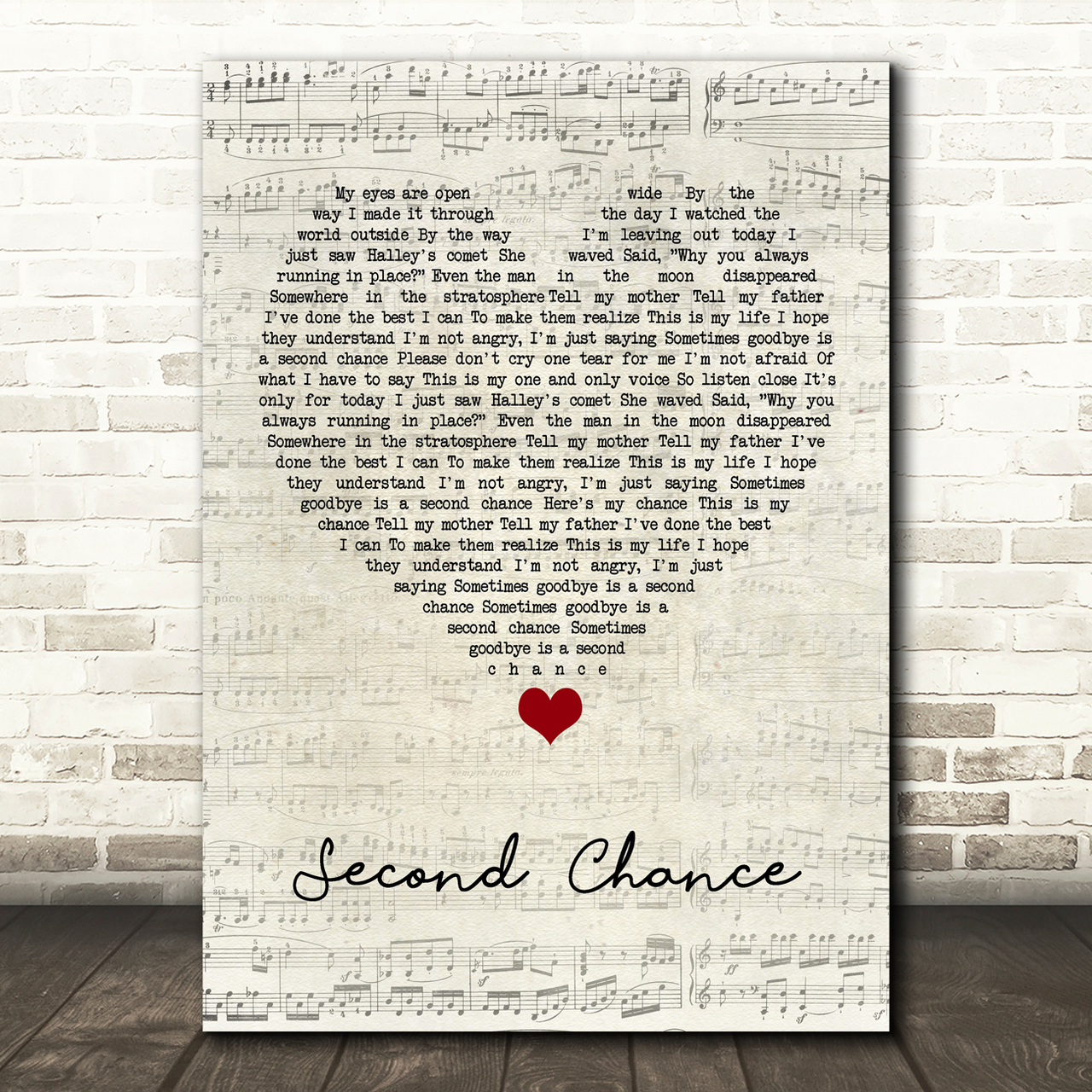 Shinedown Second Chance Script Heart Song Lyric Quote Music Poster Print
