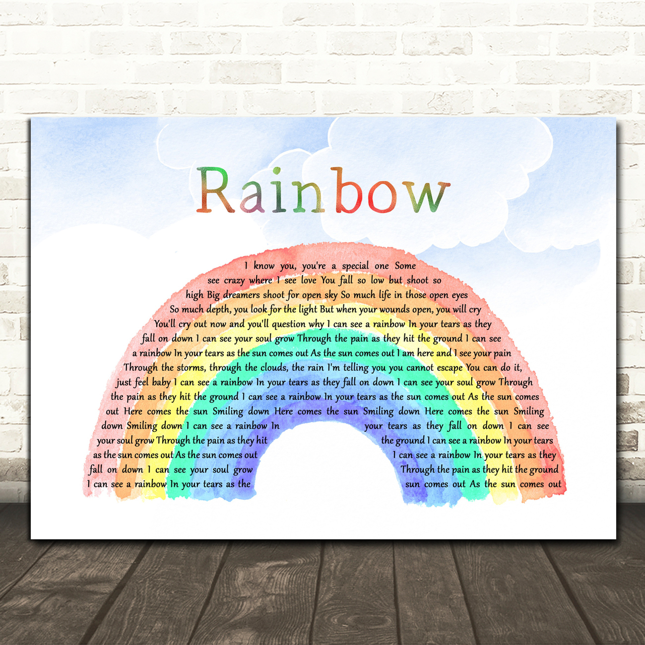 Sia Rainbow Watercolour Rainbow & Clouds Song Lyric Art Print
