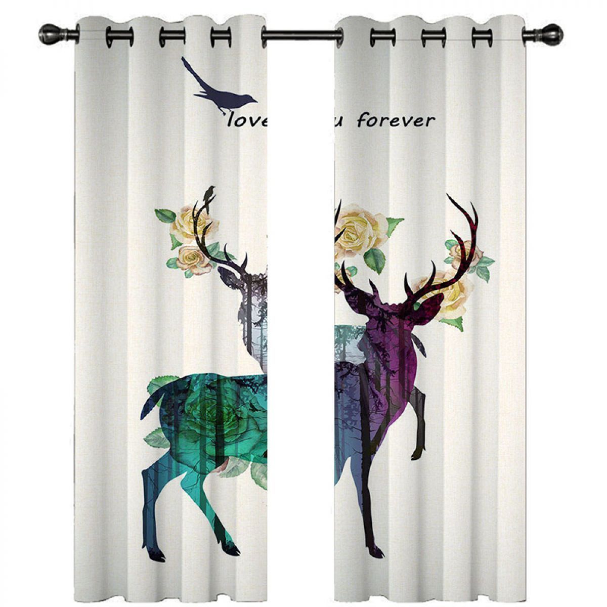 Sika Deer Love You Forever Printed Window Curtain Home Decor