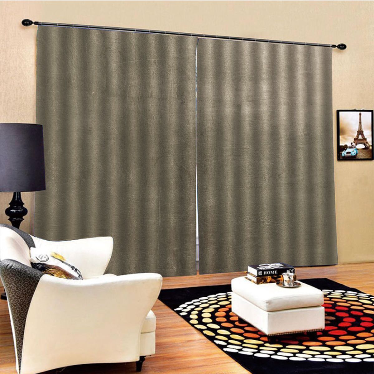Silver Gray Solid Printed Window Curtain Home Decor