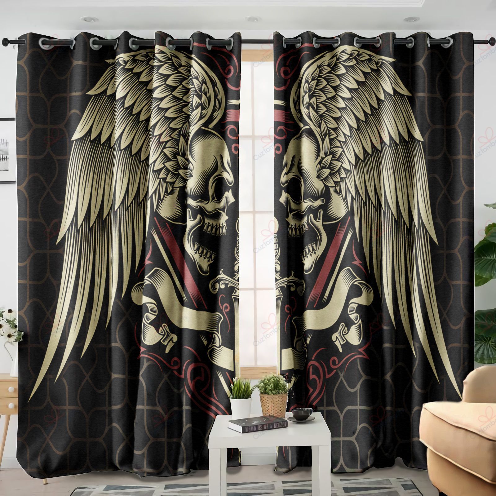 Skull And Sword Printed Window Curtain Home Decor