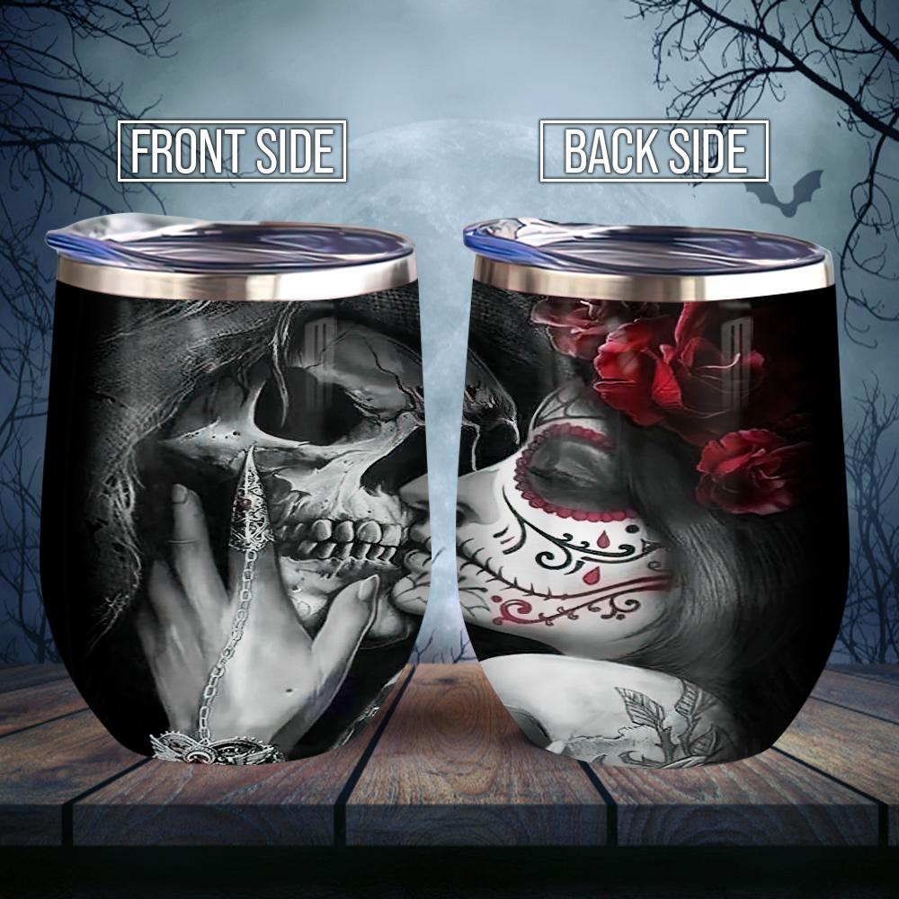 Skull Couple We Got This Together Skull Lovers Wine Tumbler Skull Lover Gift Wine Tumbler