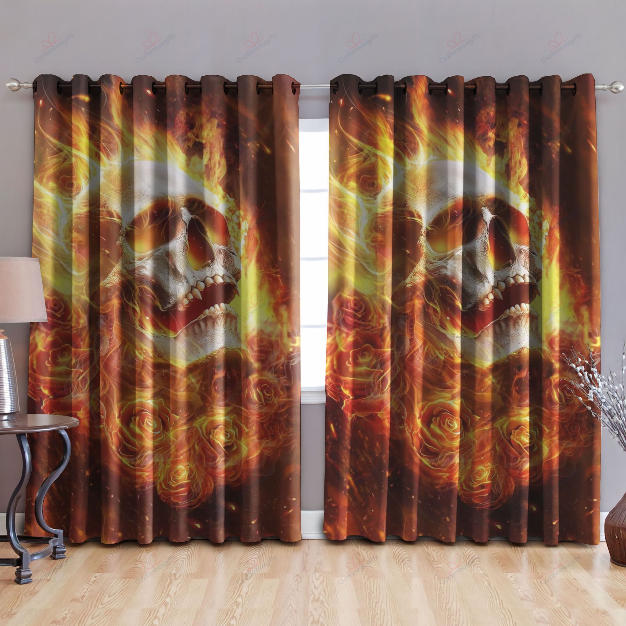 Skull Fire Printed Window Curtain Home Decor