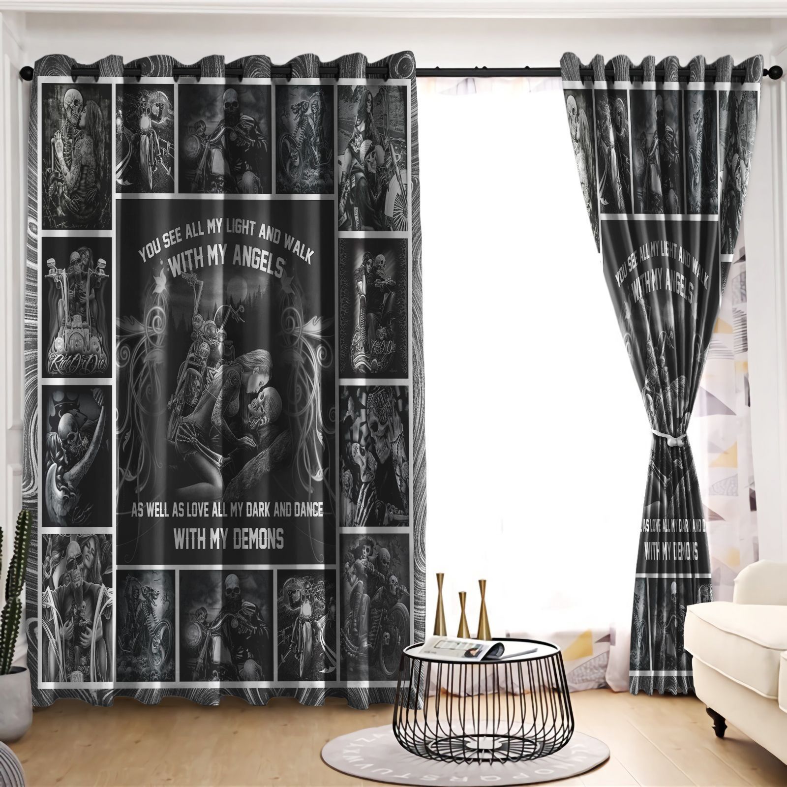 Skull Motocycle Live To Ride Printed Window Curtain Home Decor