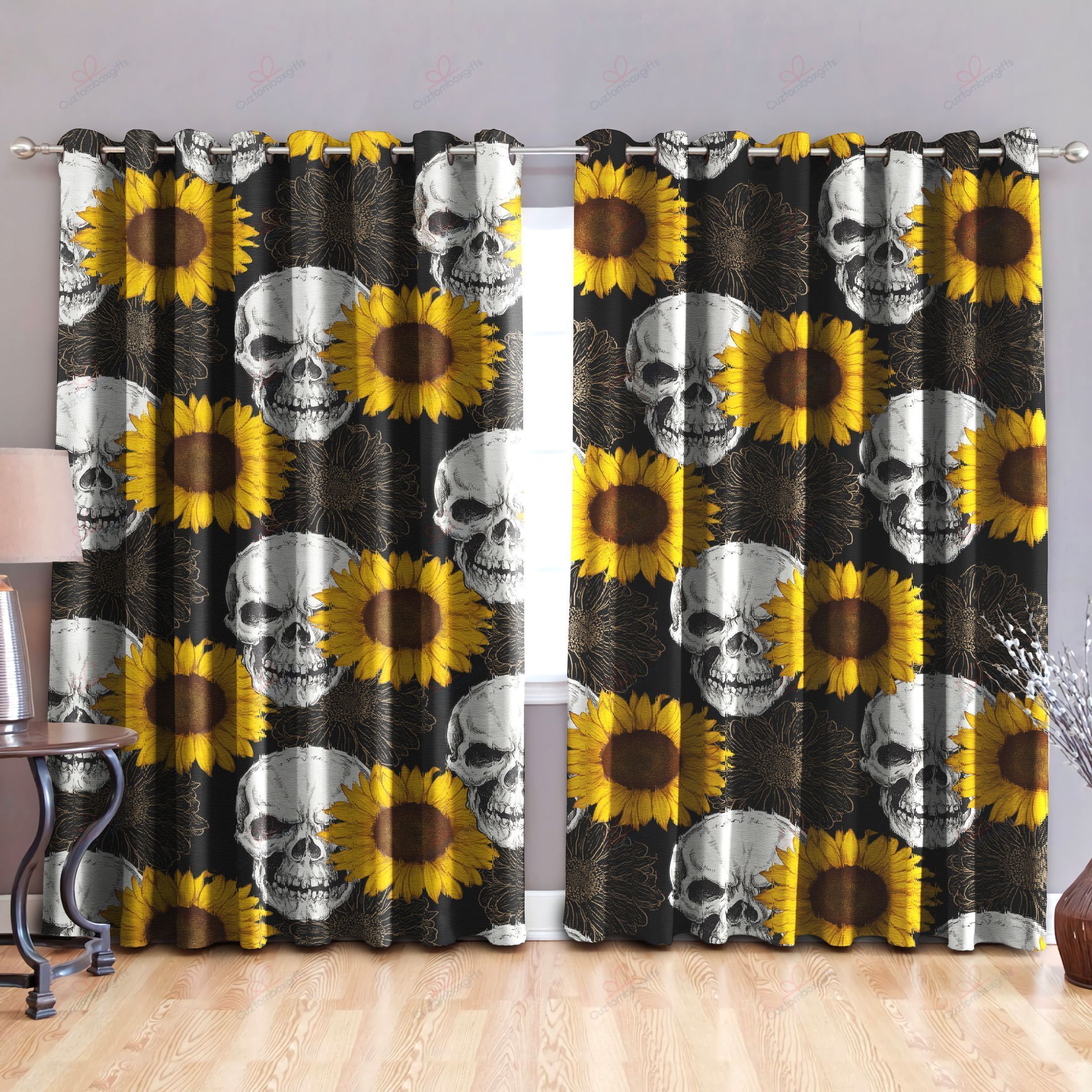 Skull Sunflowers The Dead Printed Window Curtain Home Decor