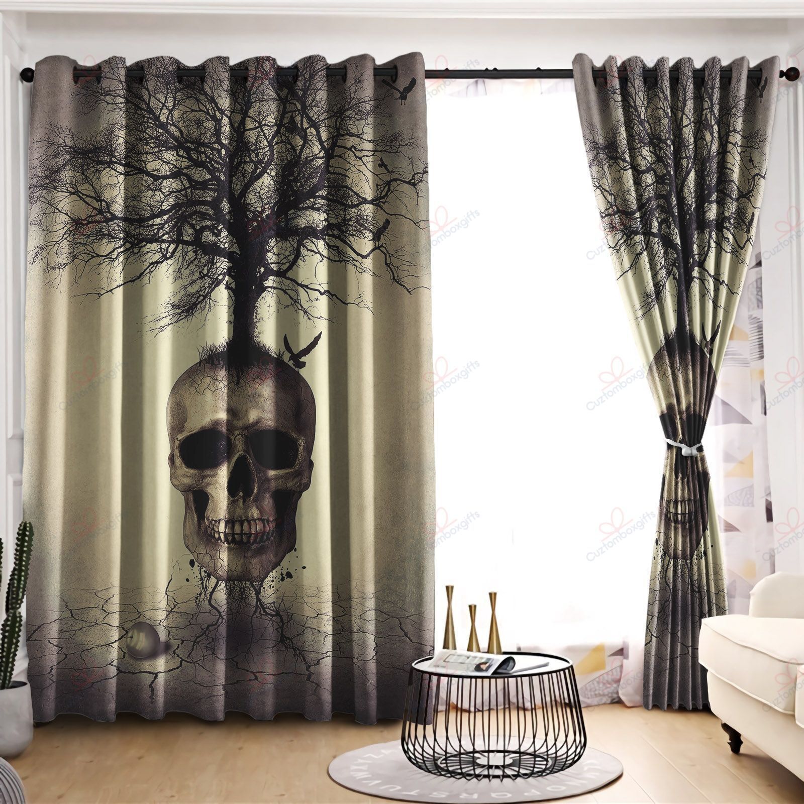 Skull Tree Vintage Bird Window Curtain Home Decor