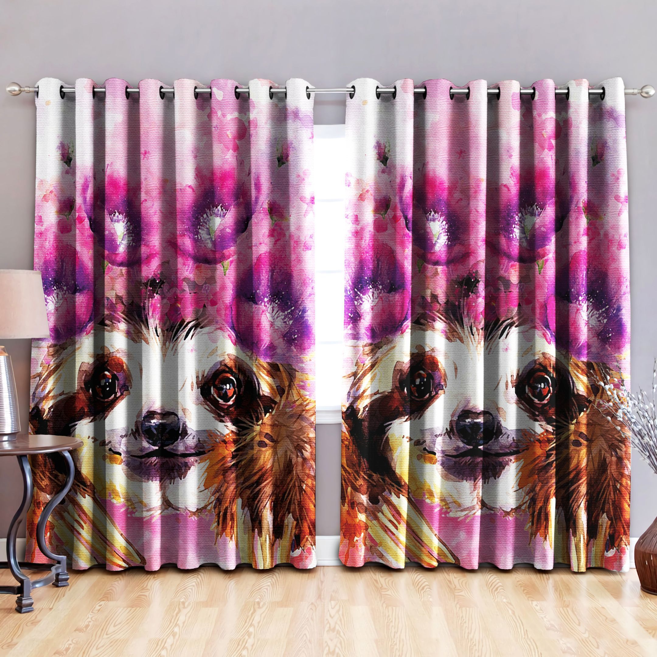 Sloth Purple Flower Printed Window Curtain Home Decor