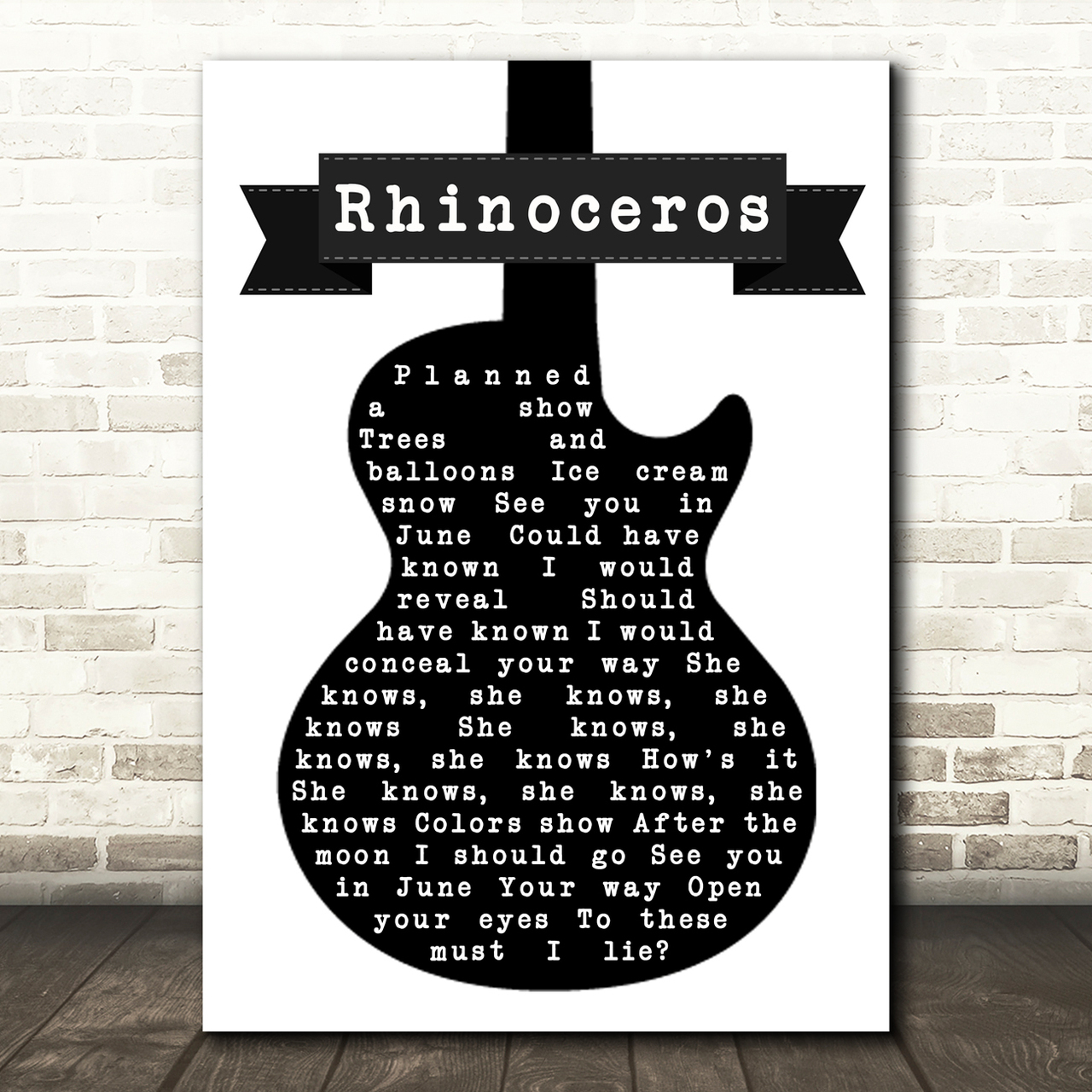 Smashing Pumpkins Rhinoceros Black & White Guitar Song Lyric Music Print