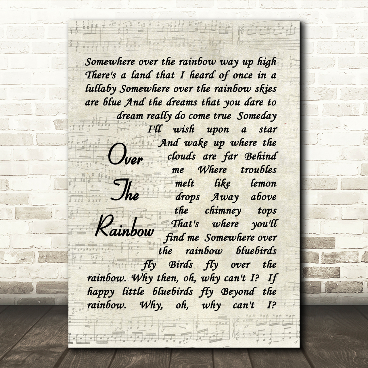Somewhere Over The Rainbow Judy Garland Song Lyric Vintage Script Quote Print