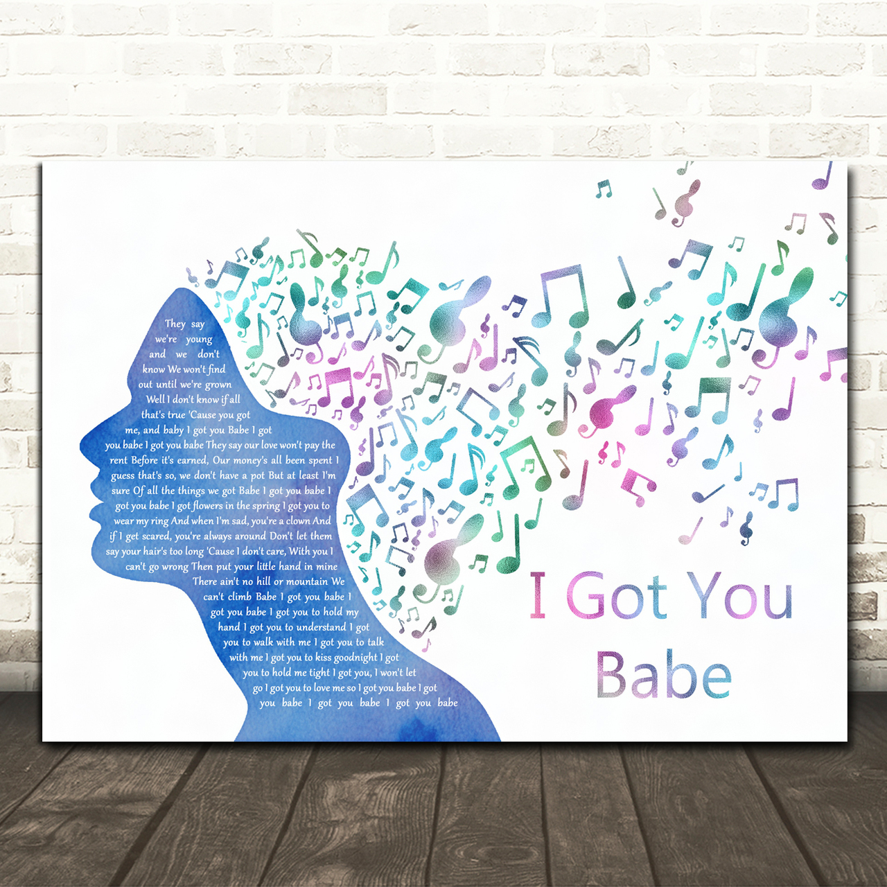 Sonny & Cher I Got You Babe Colourful Music Note Hair Song Lyric Quote Music Poster Print