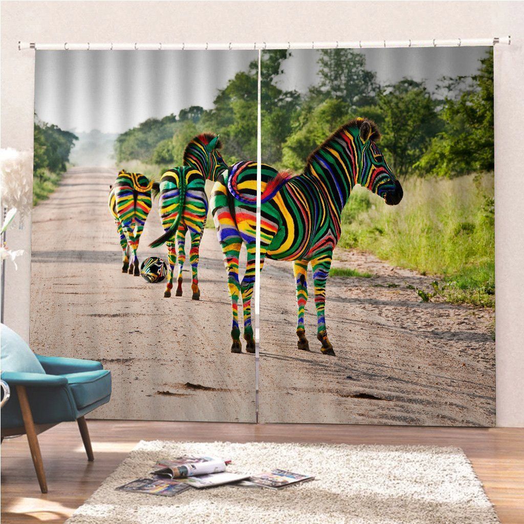 South African Zebras Colorful Printed Window Curtain