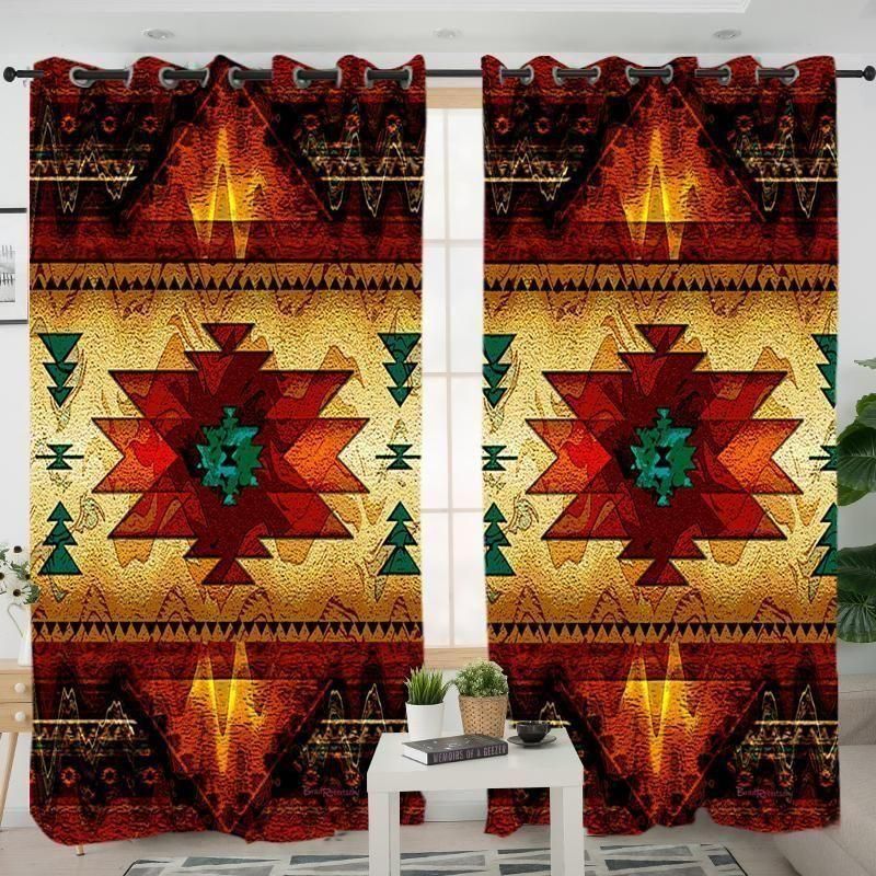 Southwest Brown Symbol Native American Printed Window Curtain Home Decor