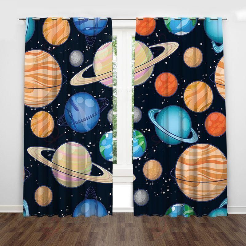 Space Galaxy Planet Printed Window Curtain Home Decor