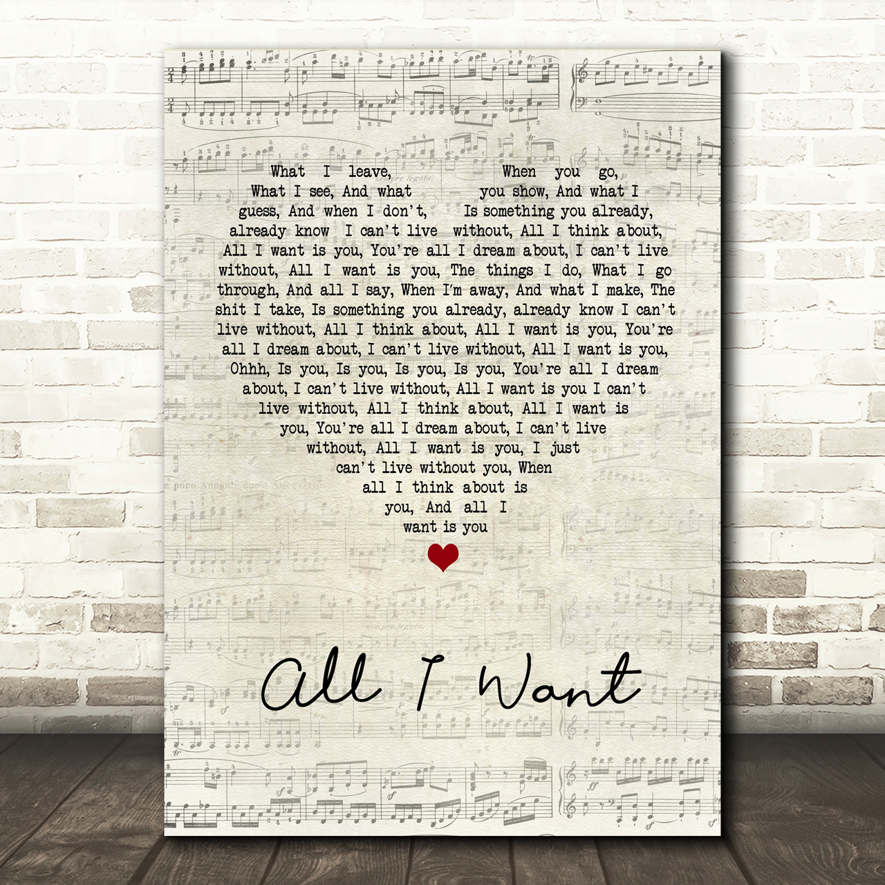 Staind All I Want Script Heart Song Lyric Print