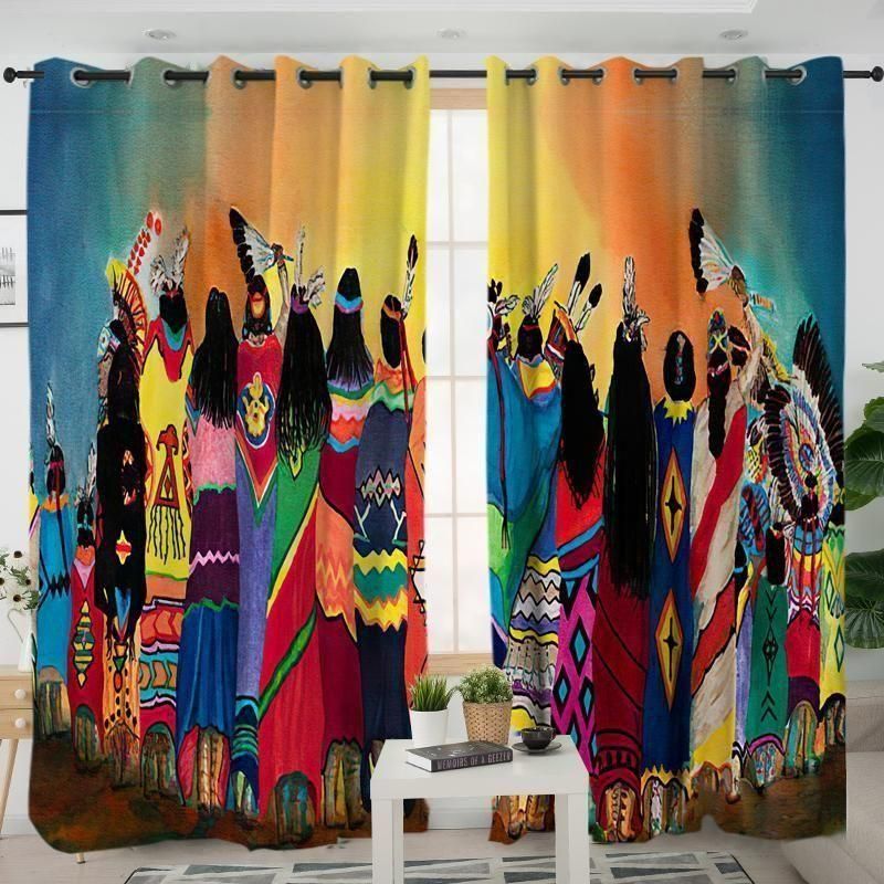 Standing Native American Community Printed Window Curtain