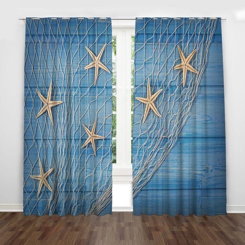 Starfish Wooden Wall Printed Window Curtain Home Decor