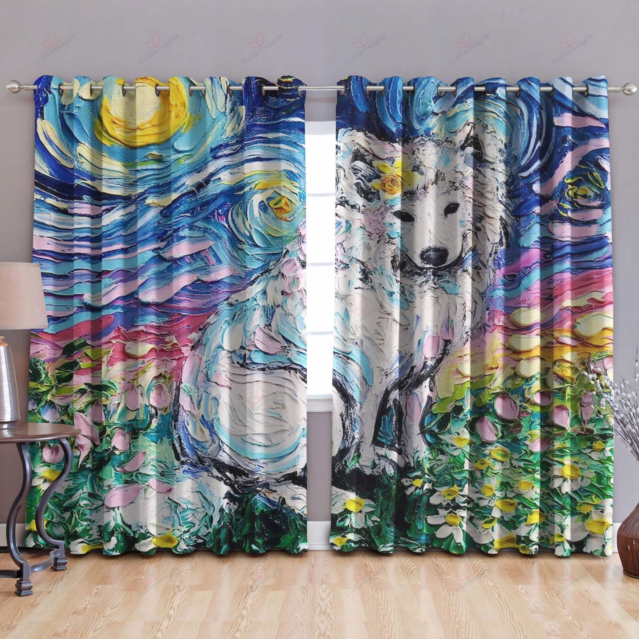 Starry Night Style Printed Window Curtains Home Decor