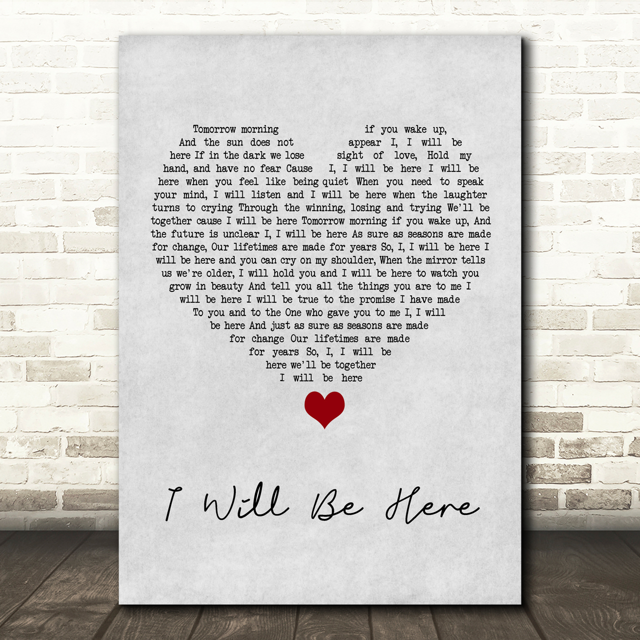 Steven Curtis Chapman I Will Be Here Grey Heart Song Lyric Wall Art Print