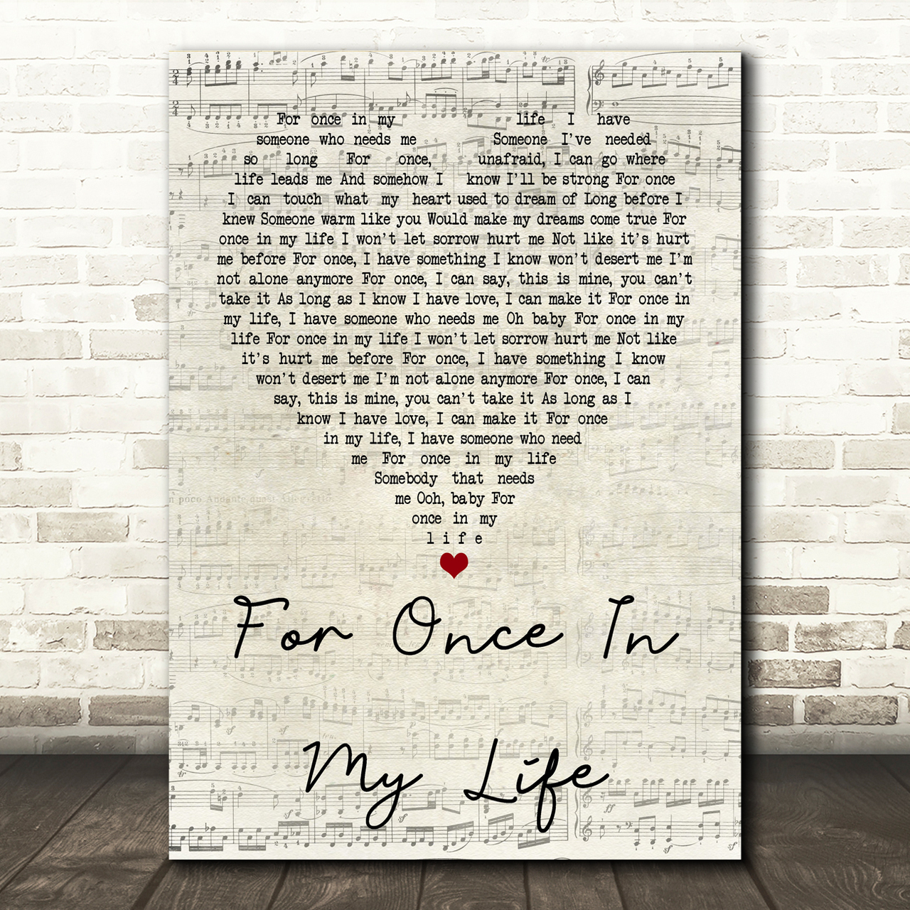 Stevie Wonder For Once In My Life Script Heart Song Lyric Print