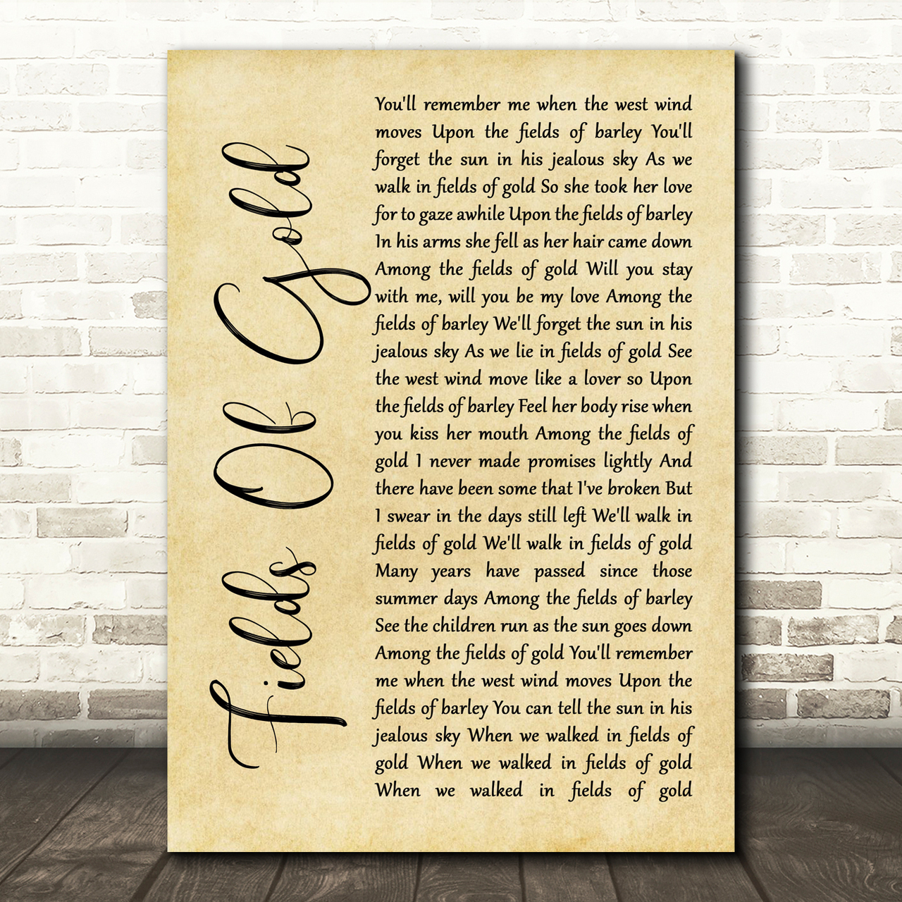 Sting Fields Of Gold Rustic Script Song Lyric Music Print