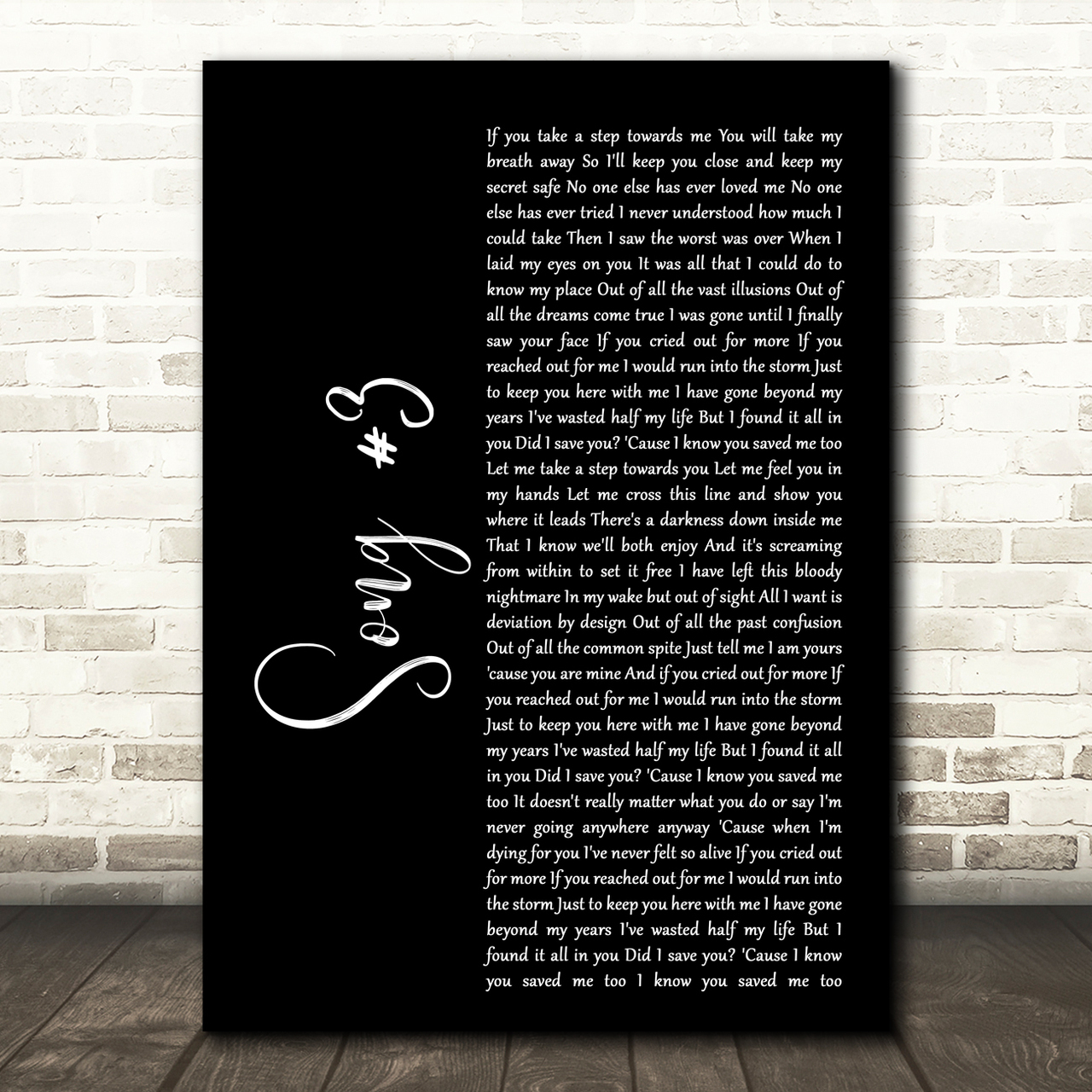 Stone Sour Song 3 Black Script Song Lyric Quote Print