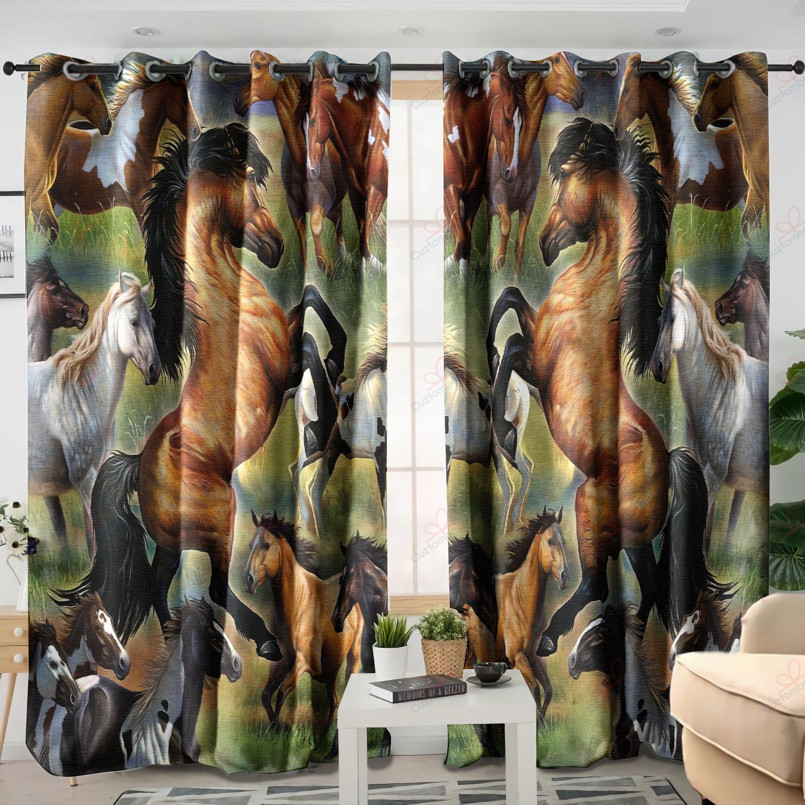 Strong Horses Printed Window Curtains Home Decor