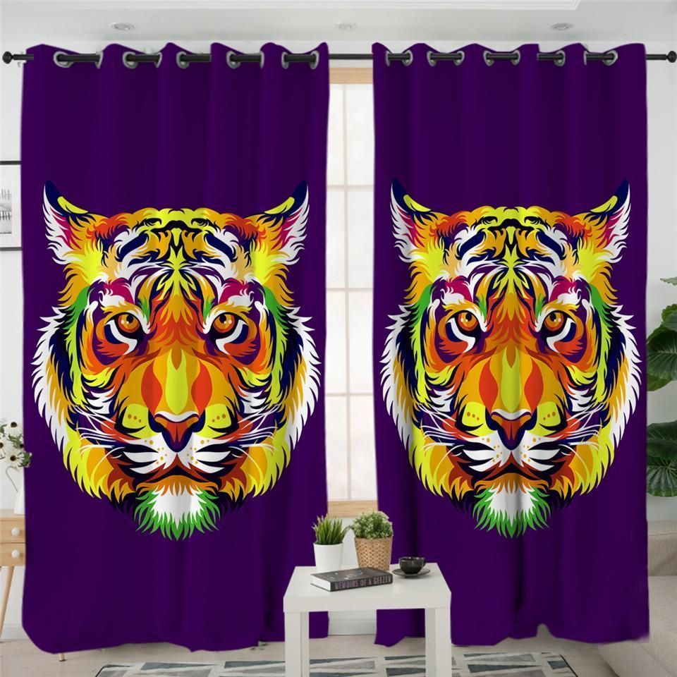 Stylized Tiger Purple Printed Window Curtains Home Decor