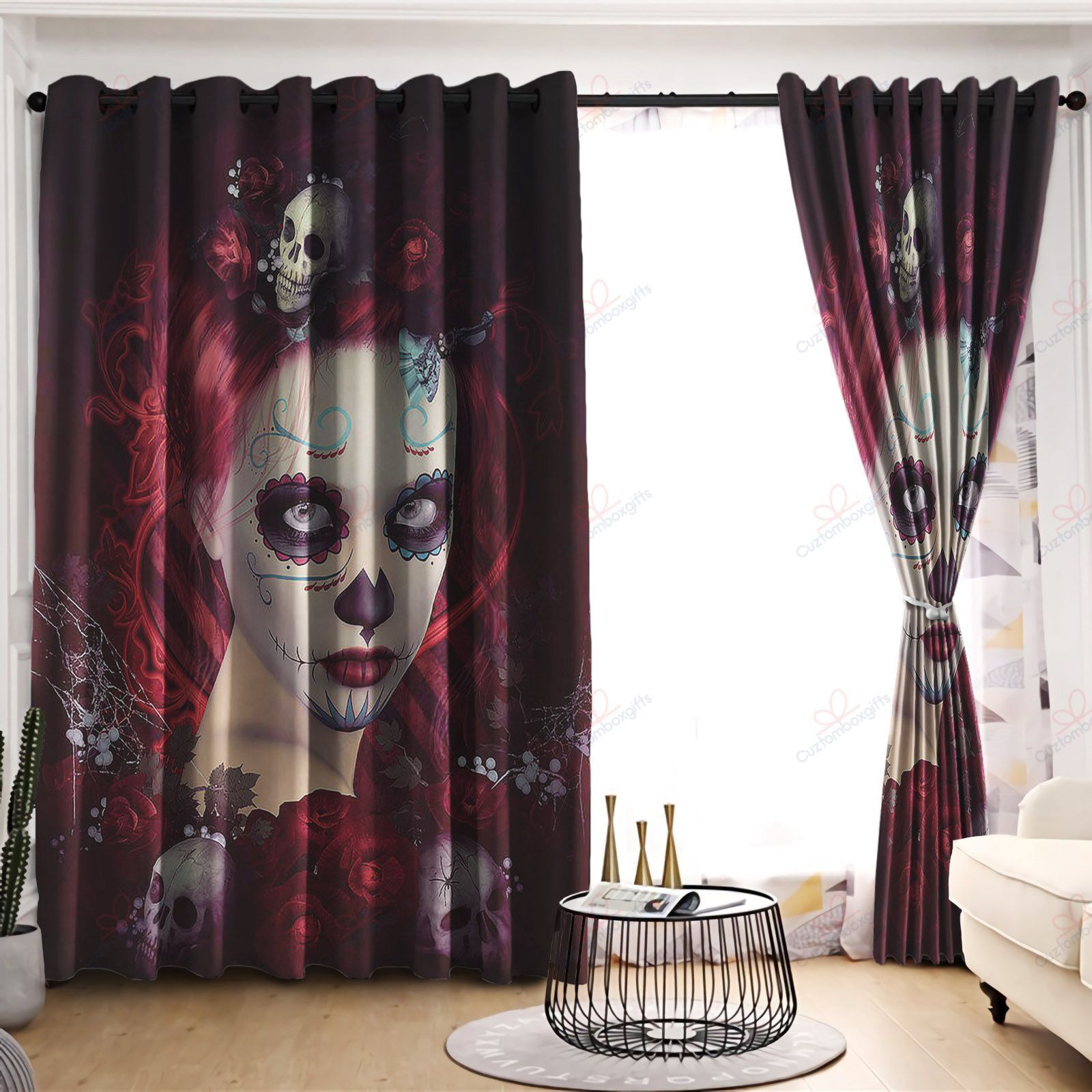 Sugar Doll Girl Red Roses Printed Window Curtain Home Decor