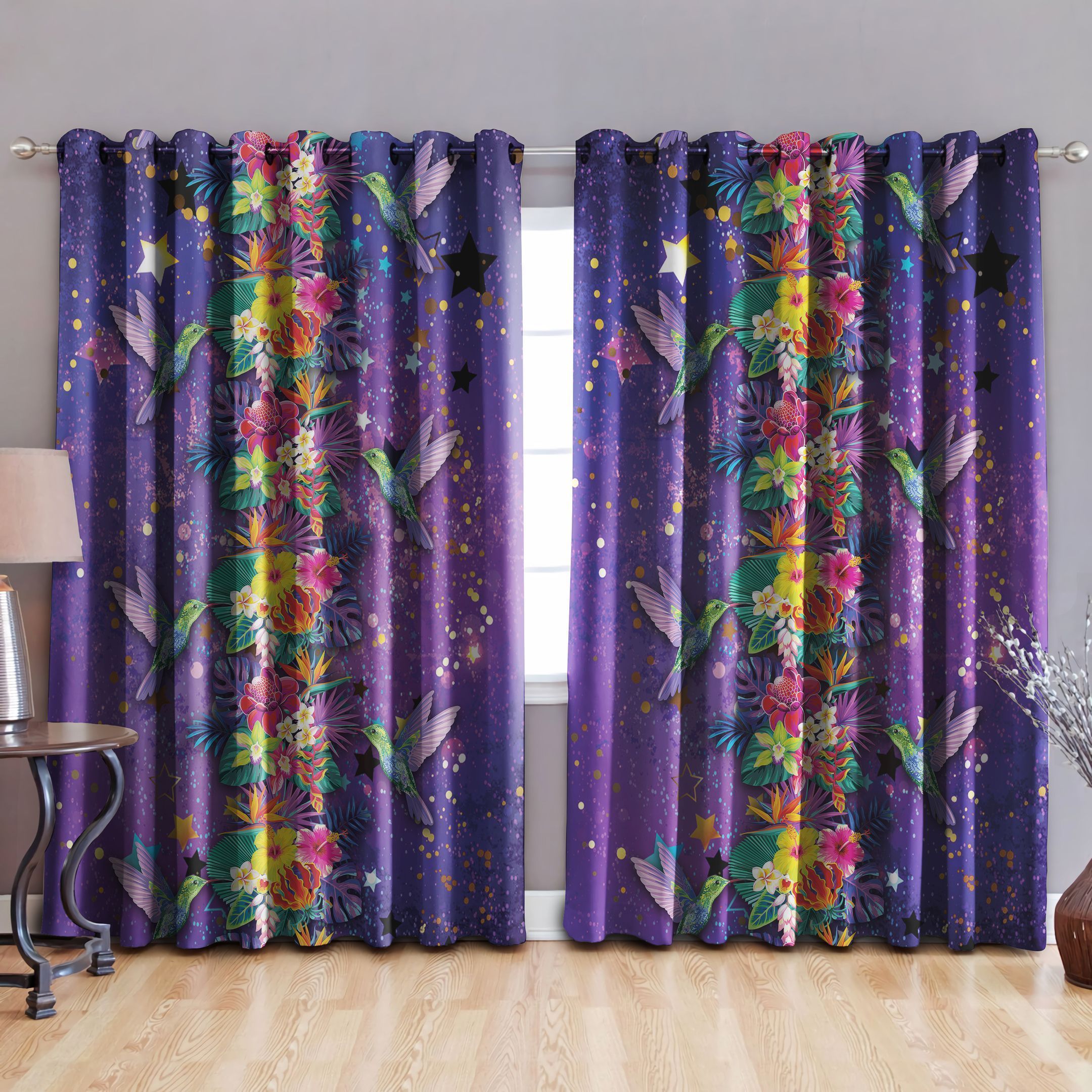 Summer Is Coming Hummingbird Printed Window Curtain Home Decor Purple
