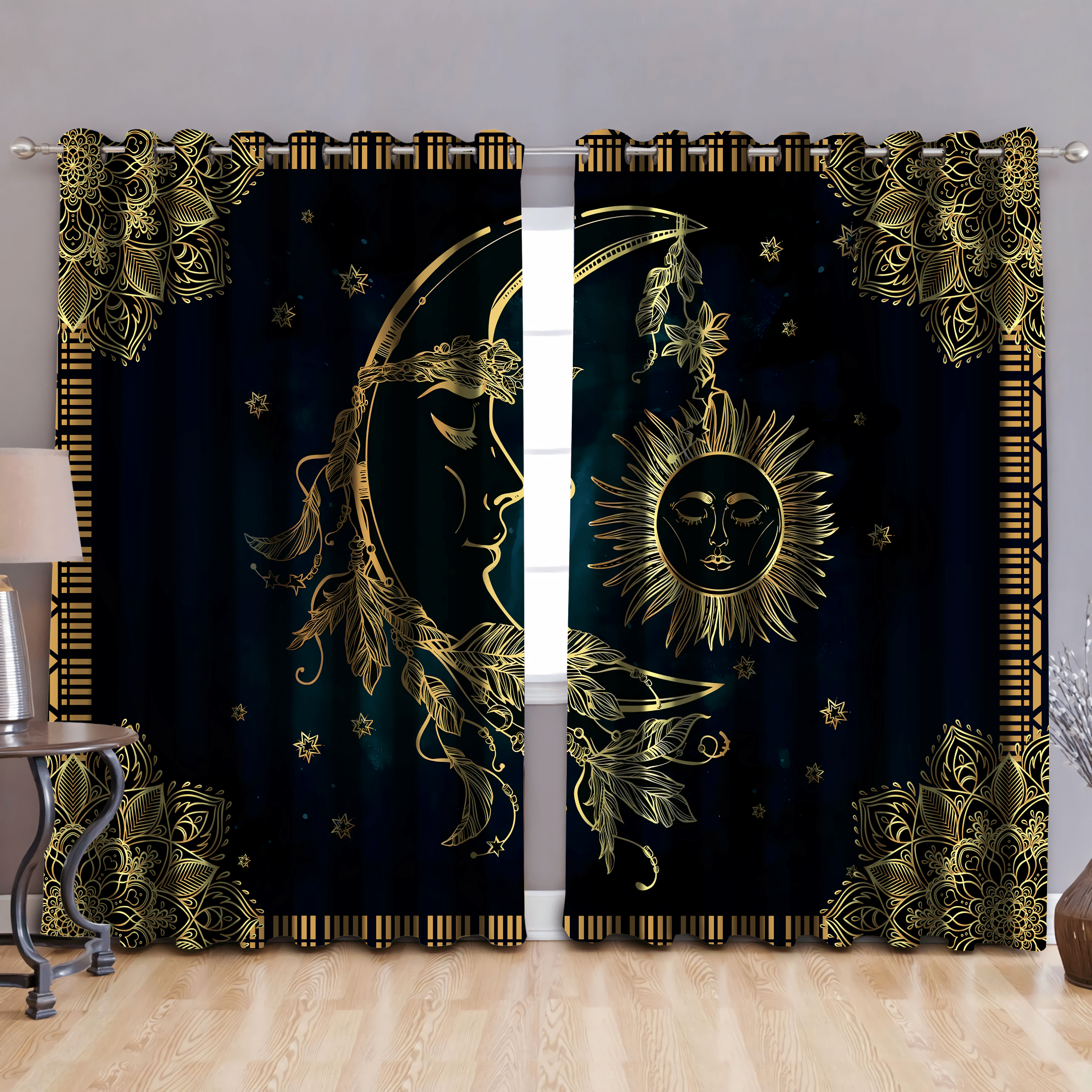 Sun And Moon Wicca Printed Window Curtain